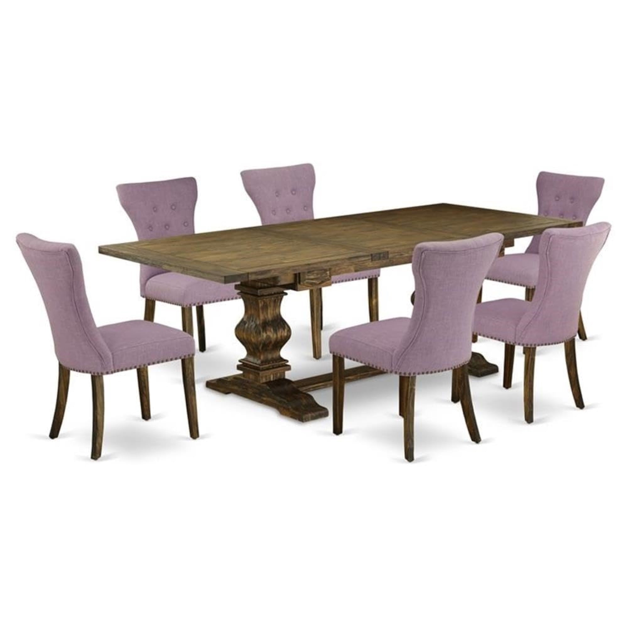 Casafoyer Laga7-77-40 7 Piece Dining Set Consist Of A Rectangle Dining Room Table With Removable Leaf And 6 Dahlia Linen Fabric Upholstered Chairs, 42X92 Inch, Jacobean