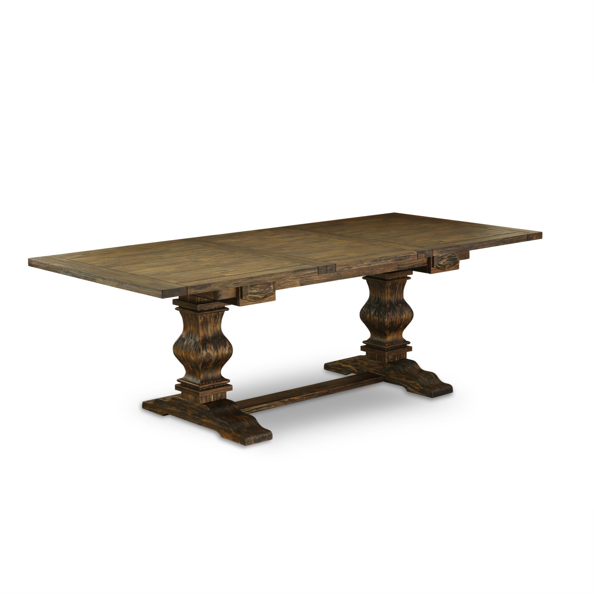 Ergode Laga7-78-03 7-Piece Dining Table Set , Distressed Jacobean Finish , Antique Walnut Chairs , Brown Linen Fabric , Durable & Elegant