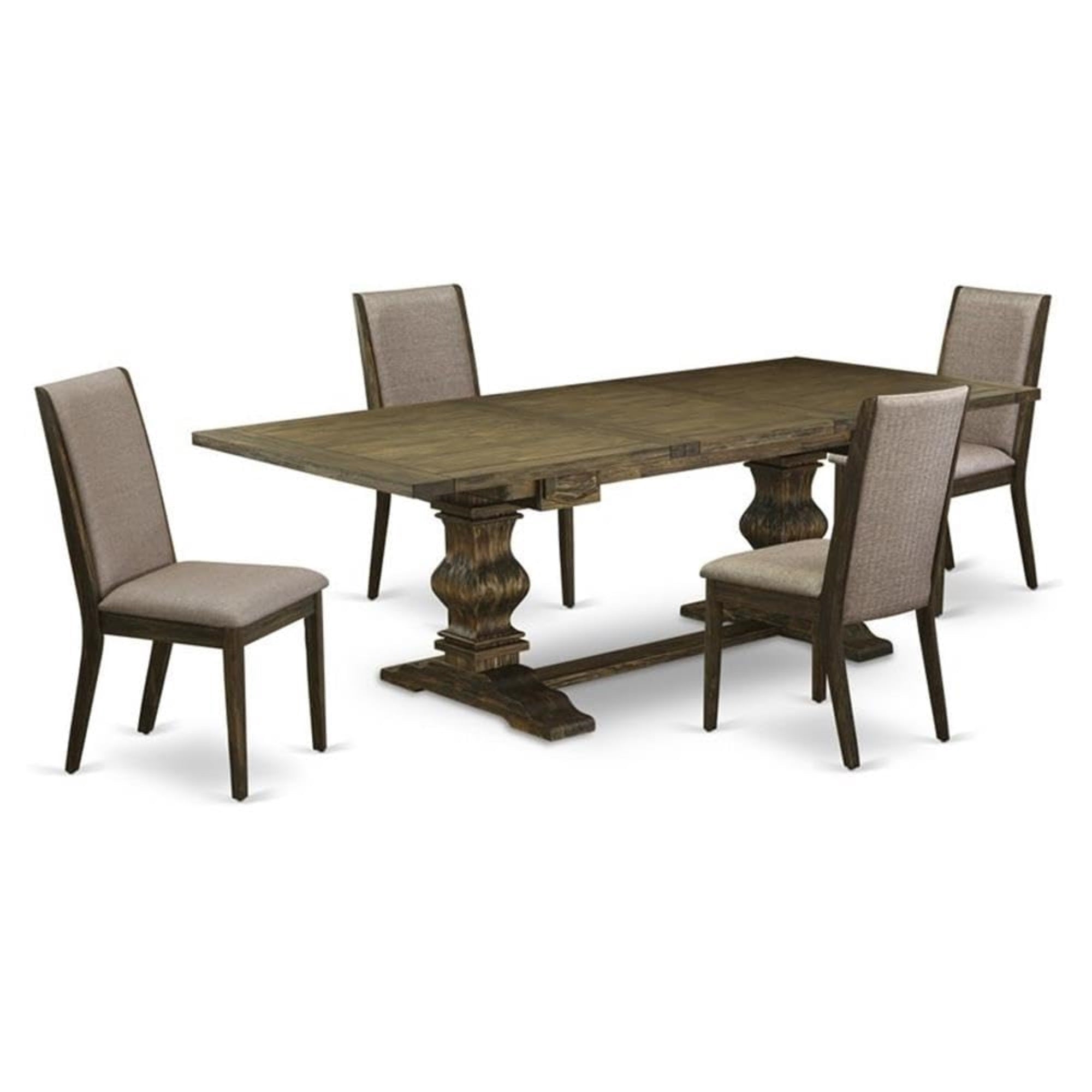 Casafoyer Lala5-77-16 5 Piece Dining Room Table Set Includes A Rectangle Kitchen Table With Removable Leaf And 4 Dark Khaki Linen Fabric Parsons Chairs, 42X92 Inch, Jacobean