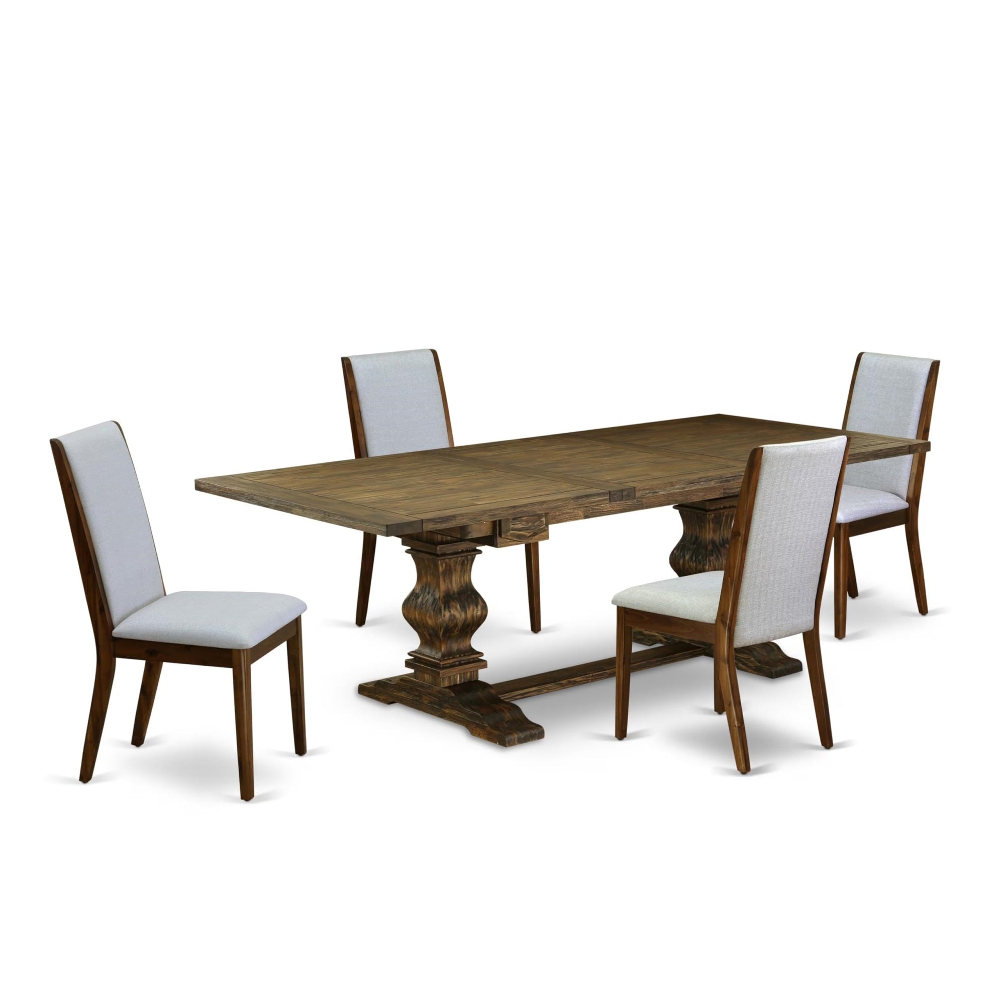 Casafoyer Lala5-78-05 5 Piece Dining Room Table Set Includes A Rectangle Kitchen Table With Removable Leaf And 4 Grey Linen Fabric Parsons Dining Chairs, 42X92 Inch, Jacobean
