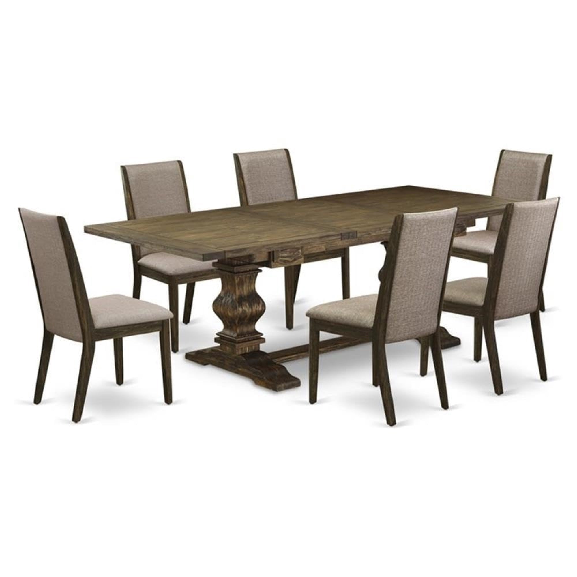 Casafoyer Lala7-77-16 7 Piece Dining Set Consist Of A Rectangle Dining Room Table With Removable Leaf And 6 Dark Khaki Linen Fabric Upholstered Chairs, 42X92 Inch, Jacobean