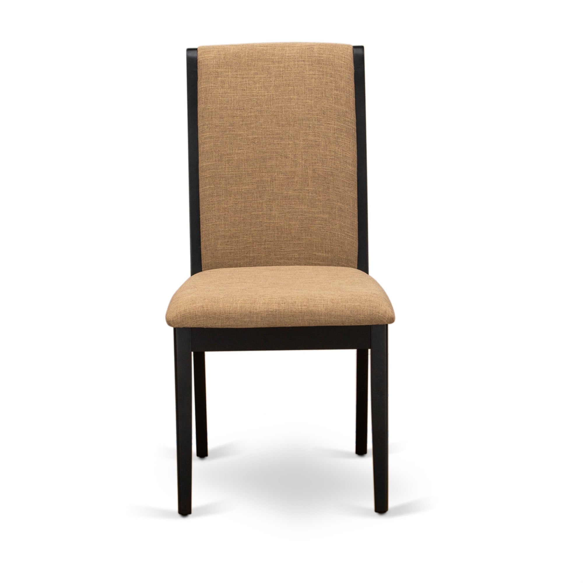 East West Furniture Lap1T47 Parsons Chairs - Light Sable Color Linen Fabric Parsons Dining Chairs Seat With Black Rubber Wood Legs - Set Of 2