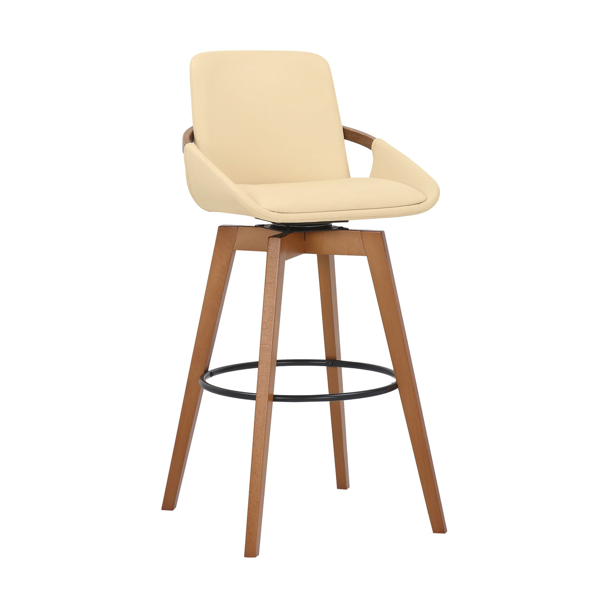 Casafoyer Baylor Swivel Wood Bar Or Counter Stool In Faux Leather-Stable, Sturdy, And Stylish Furniture Addition For Modern Homes-360-Degree Swivel Function-Circular Metal Footrest-Convenient Design