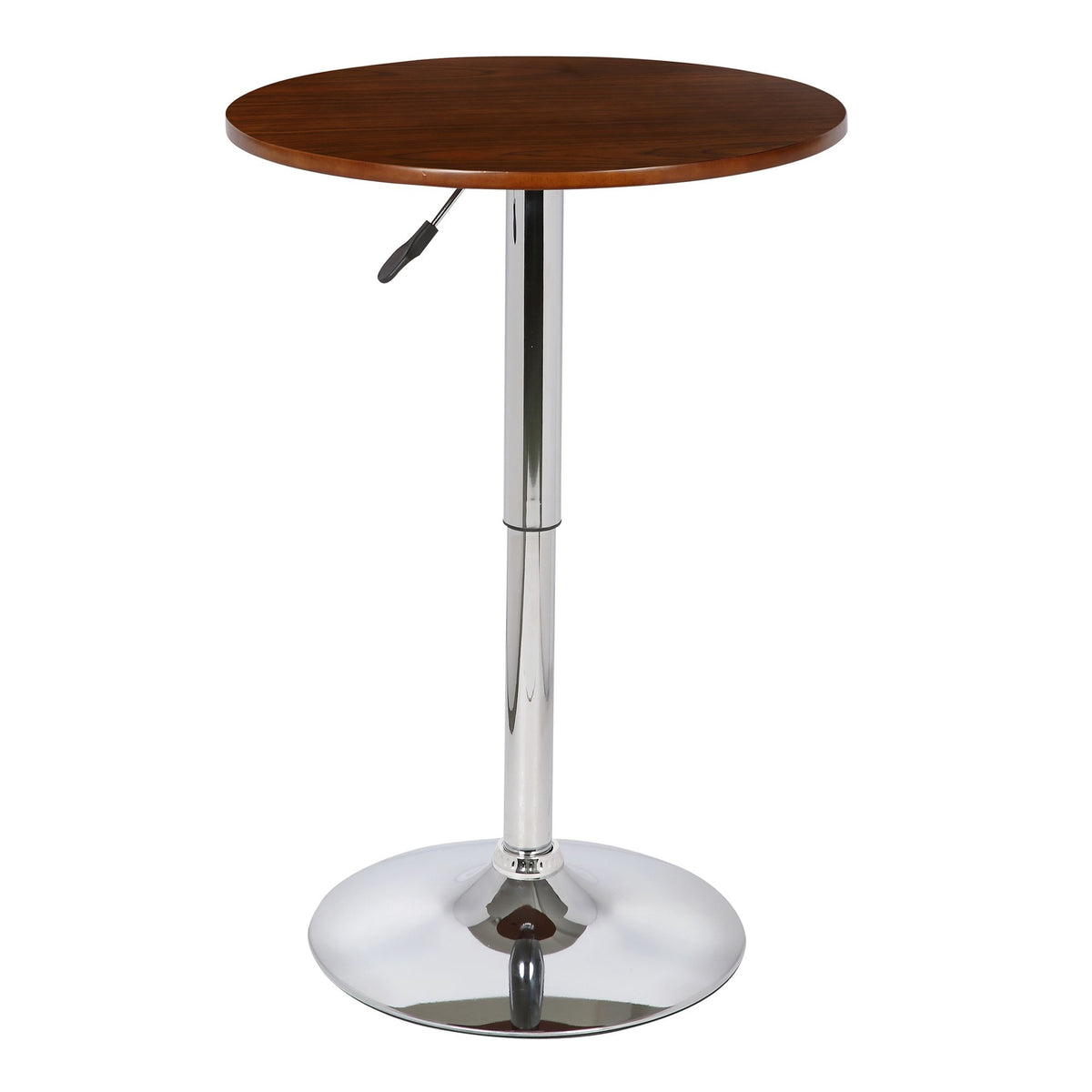 Armen Living Bentley Adjustable Pub Table In Walnut Wood And Chrome Finish