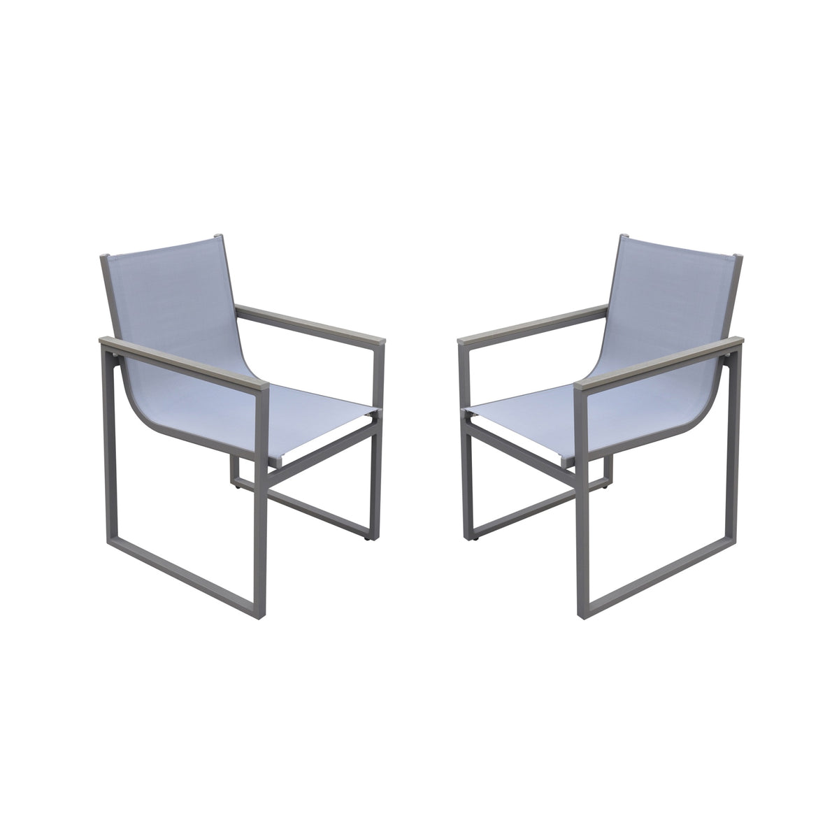Armen Living Bistro Outdoor Patio Dining Chair In Grey Powder Coated Finish With Grey Sling Textilene And Grey Wood Accent Arms  - Set Of 2