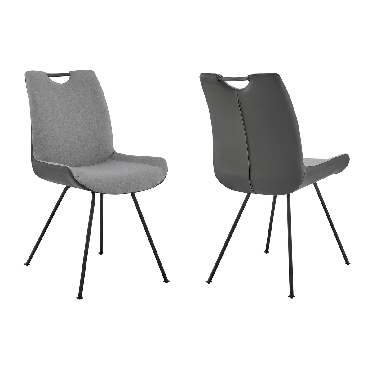 Armen Living Coronado Contemporary Dining Chair In Grey Powder Coated Finish And Pewter Fabric - Set Of 2