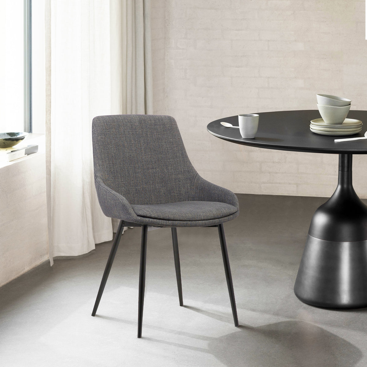 Yadlio Mia Contemporary Dining Chair | Charcoal Fabric | Black Metal Legs | Comfortable Cushion | Versatile Design