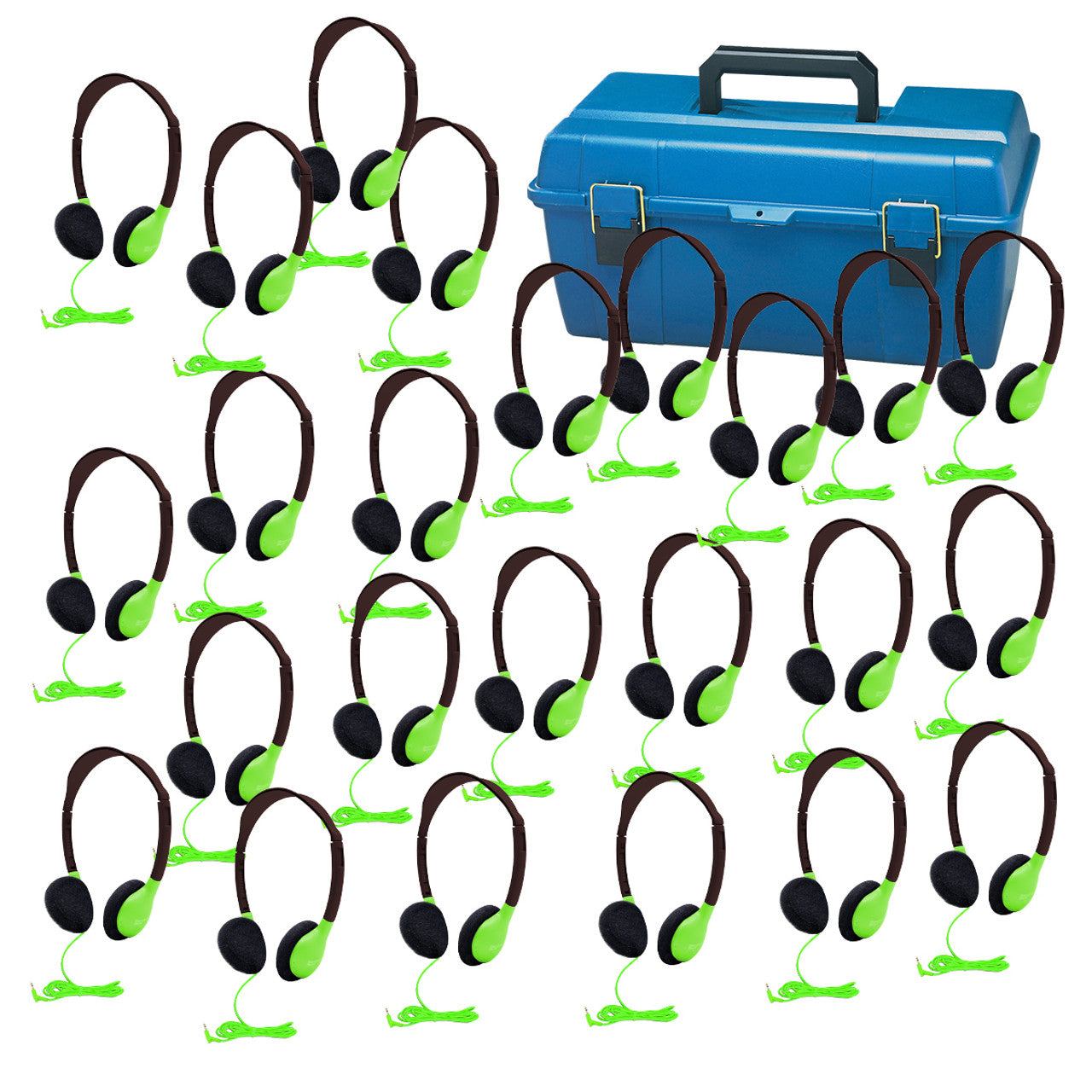 Headphone In Green -  Multi Pack Deluxe, Foam 24 - Personal Headphones With Stereo 3.5Mm Plug,  5' Dura-Cord - Chew-Resistant Cord, Foam Ear Cushions, Plastic Carry Case
