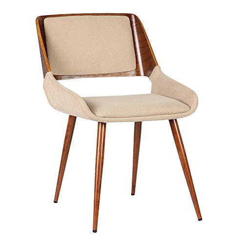 Yardlio Panda Mid-Century Dining Chair | Walnut Finish | Brown Fabric | Sturdy Metal Legs | Comfortable Seat | Contemporary Design