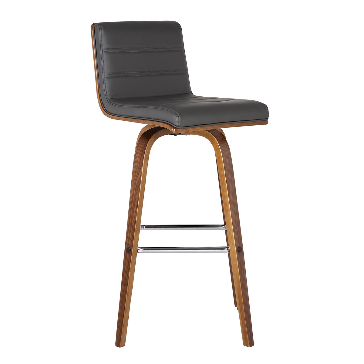 Vienna Contemporary Swivel Barstool - Luxury Walnut Wood Finish, Grey Faux Leather Upholstery - Elegant & Comfortable Seating
