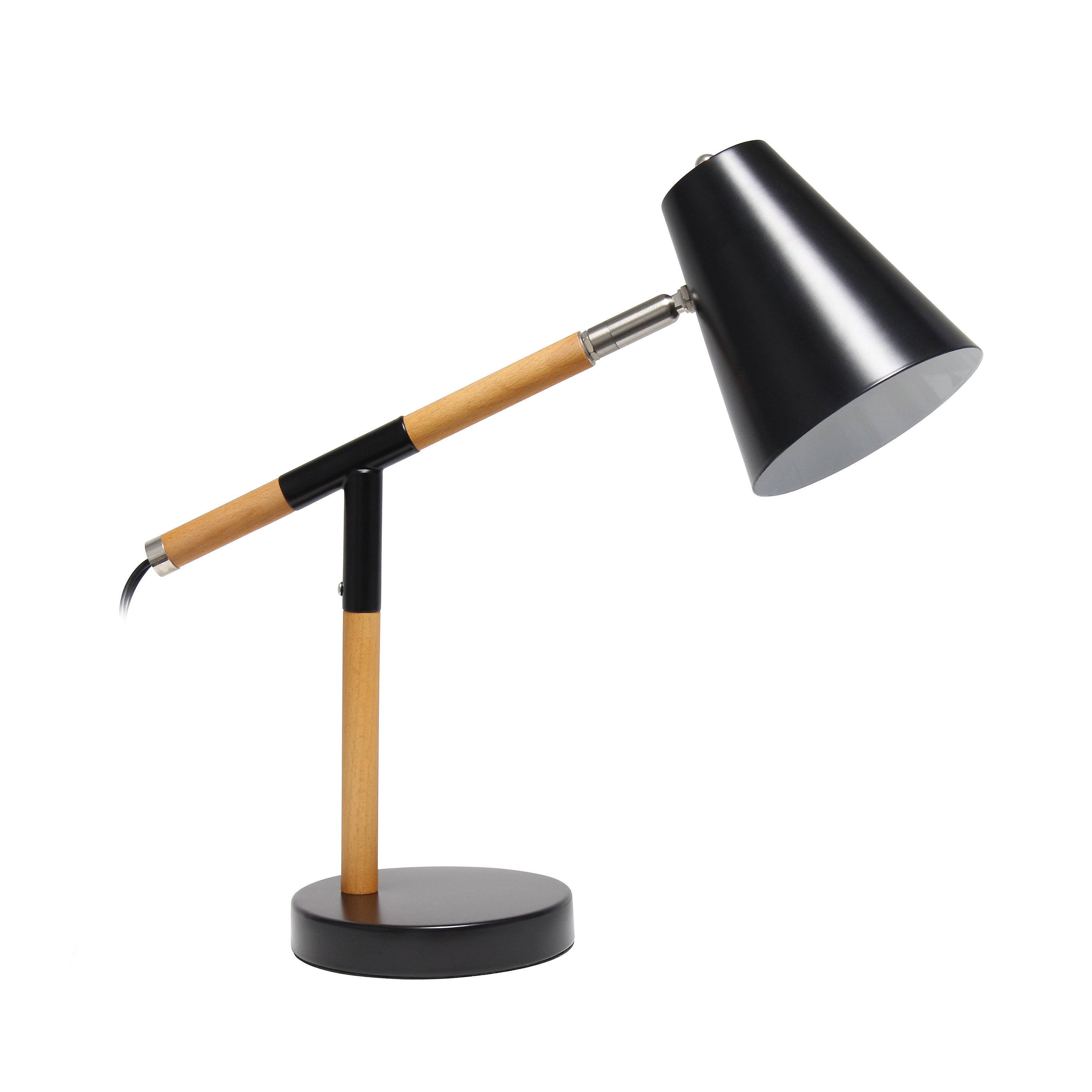 Simple Designs Black Matte And Wooden Pivot Desk Lamp