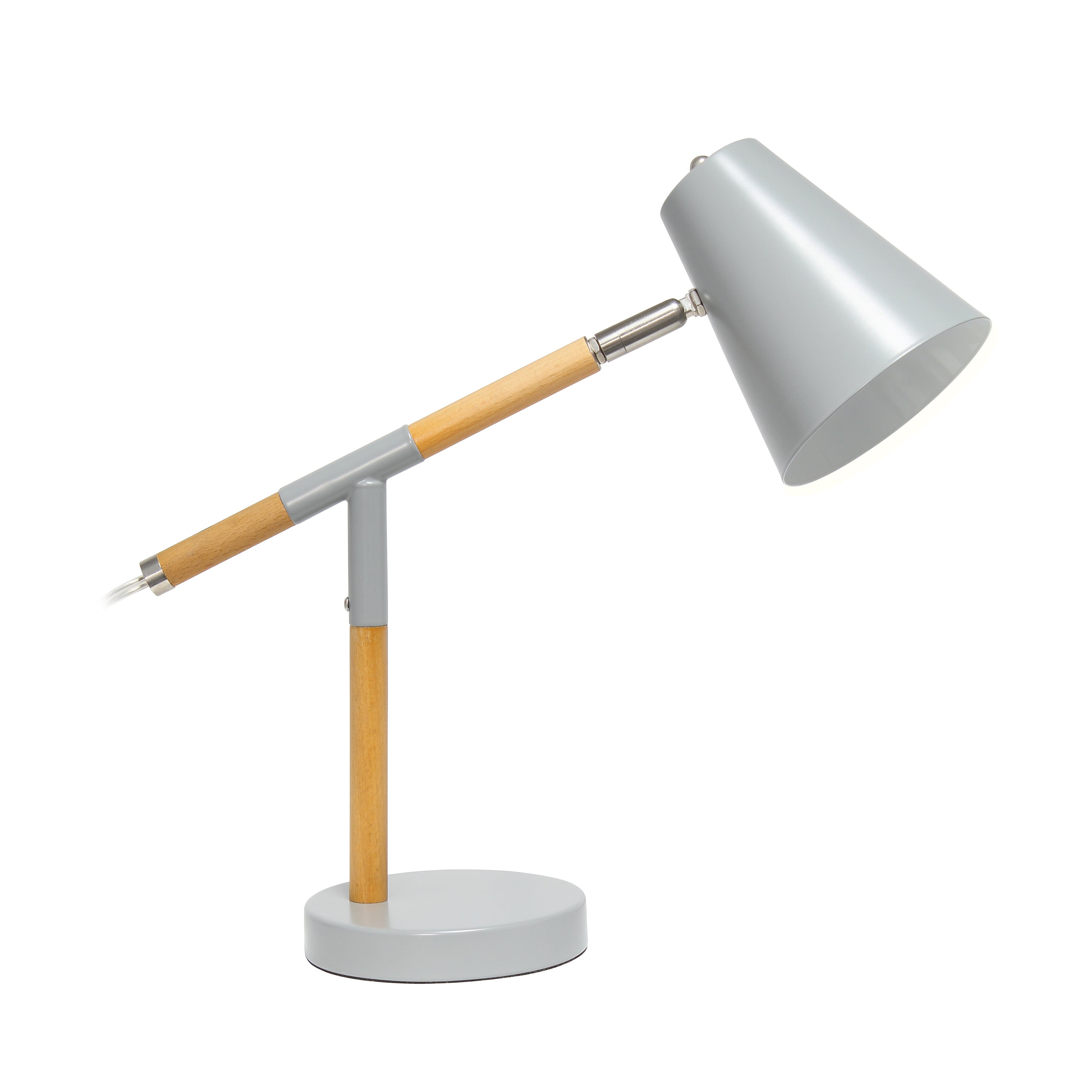 Simple Designs Gray Matte And Wooden Pivot Desk Lamp