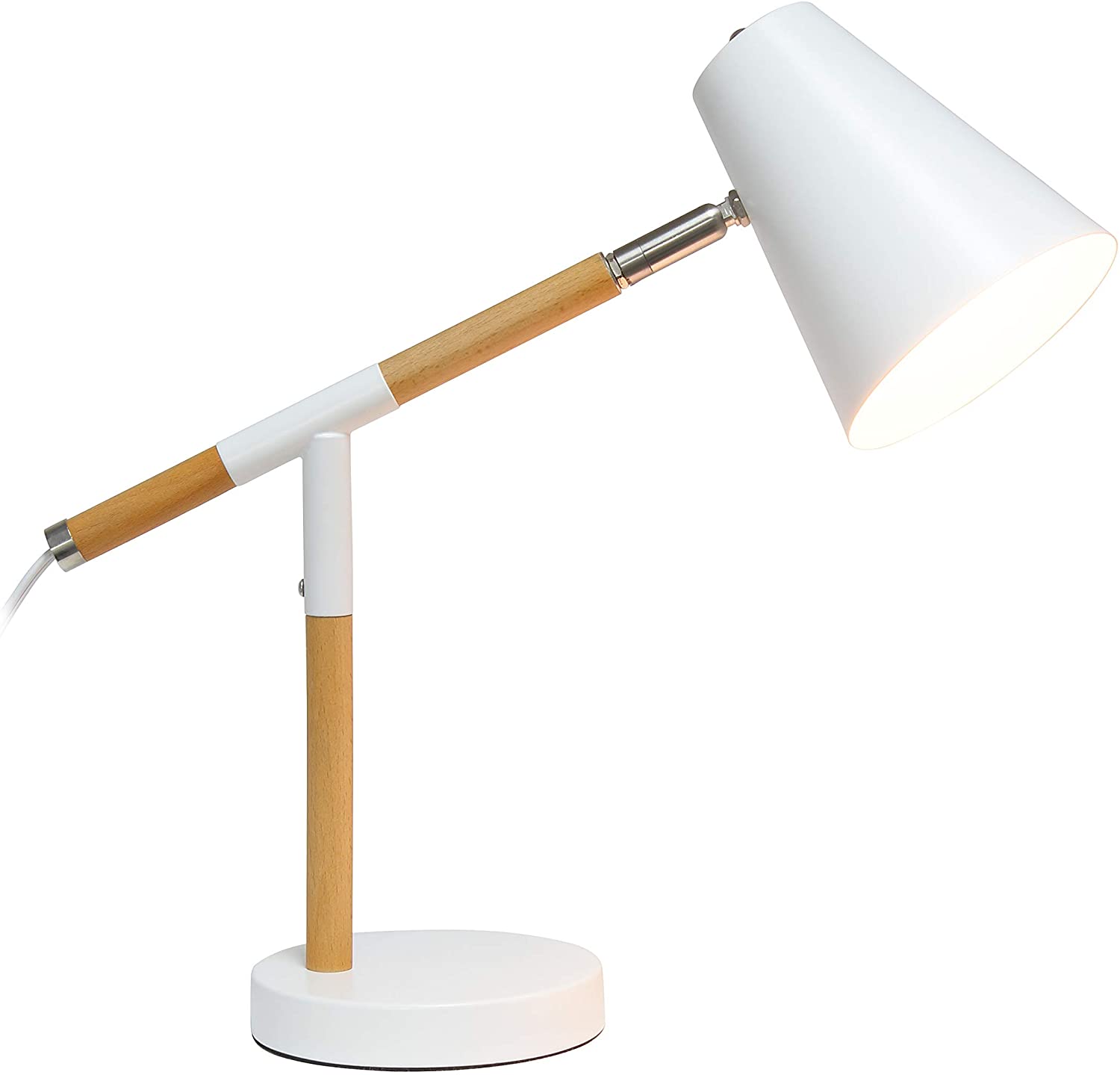 Simple Designs White Matte And Wooden Pivot Desk Lamp