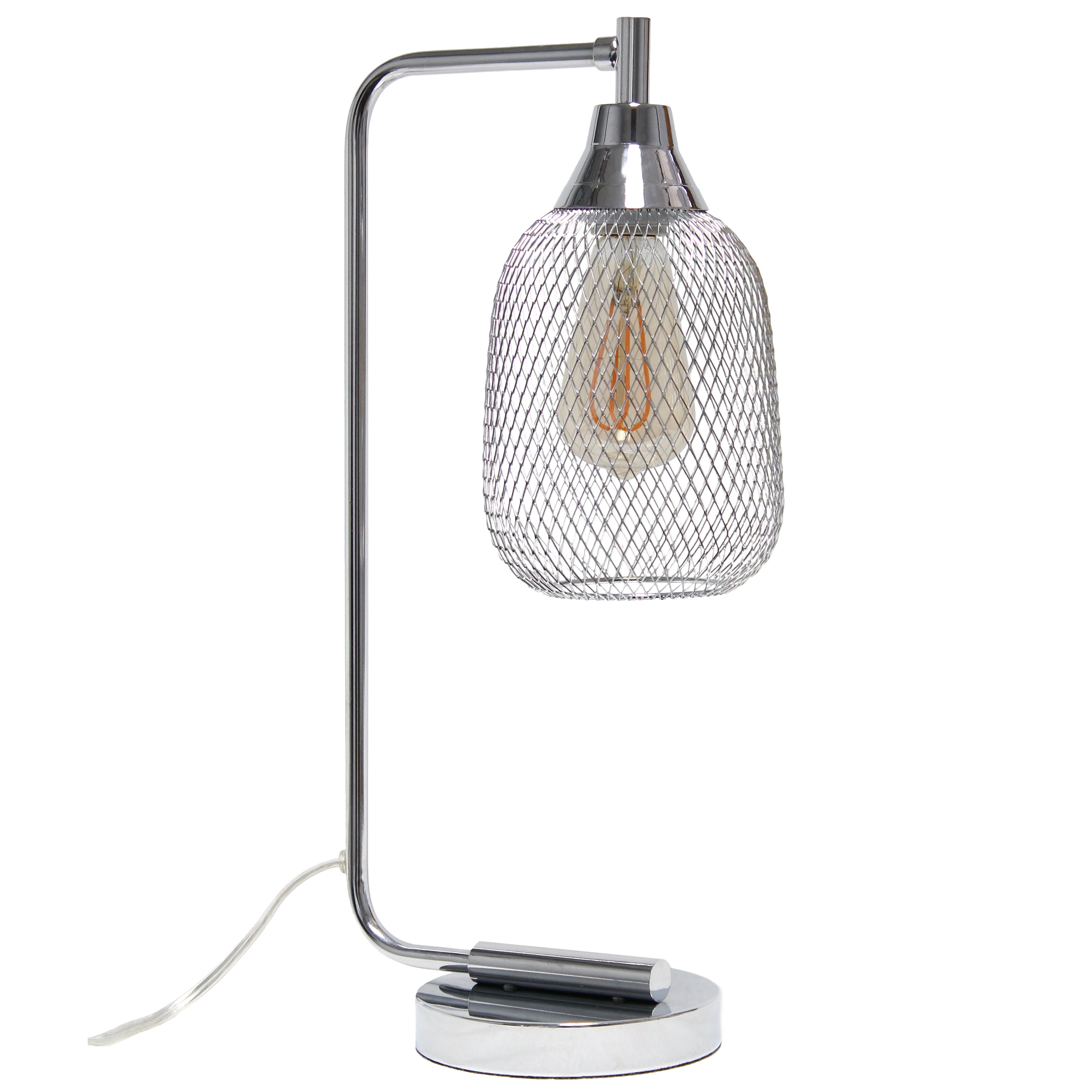 Elegant Designs 19' Industrial Mesh Wire Desk Lamp With Led Bulb, Chrome