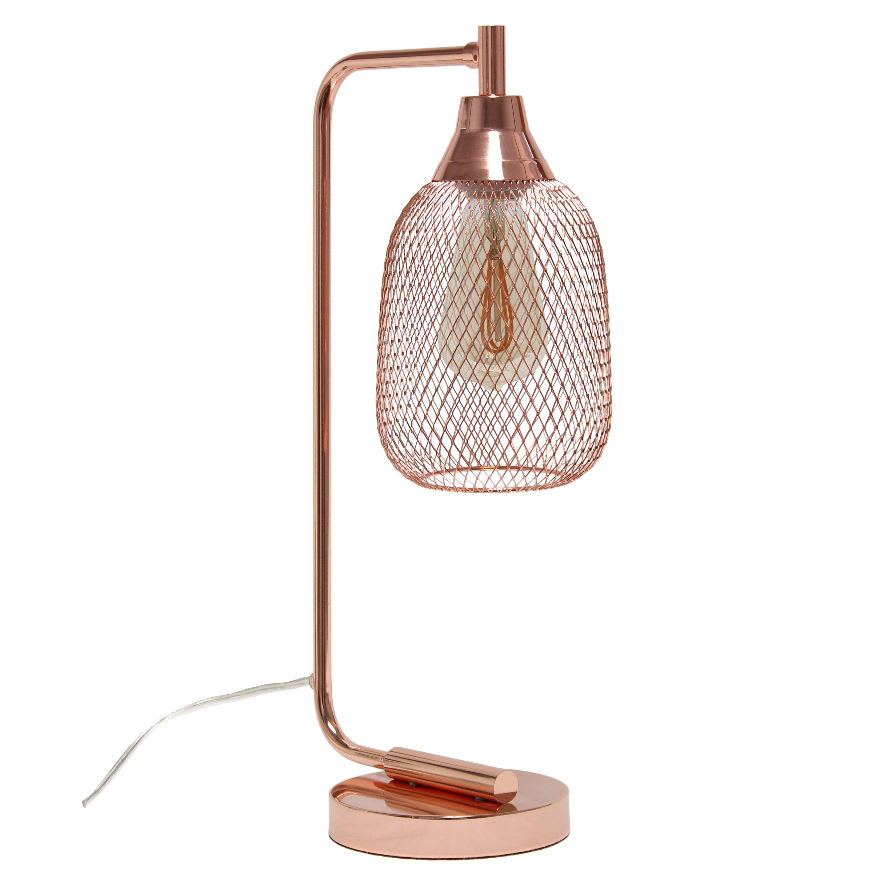 Elegant Designs 19' Industrial Mesh Wire Desk Lamp With Led Bulb, Rose Gold