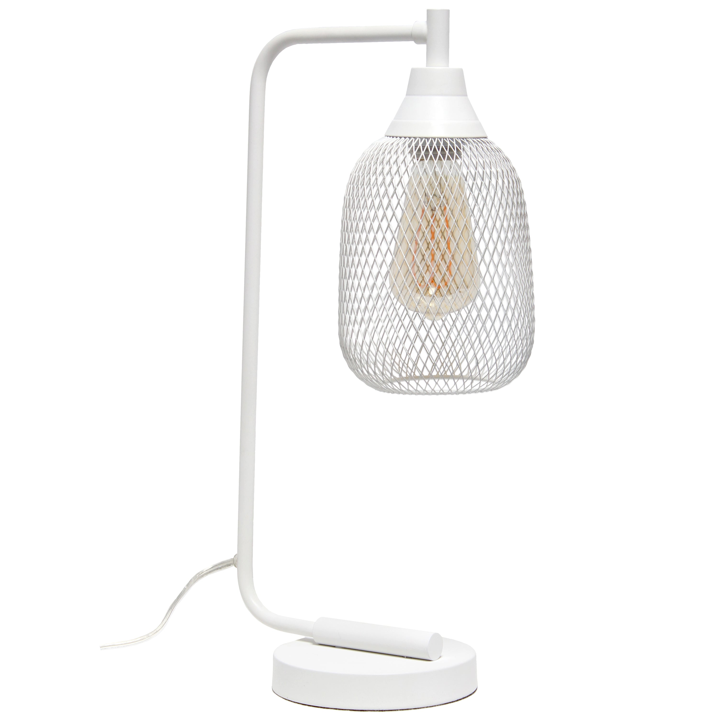 Elegant Designs 19' Industrial Mesh Wire Desk Lamp With Led Bulb, Matte White