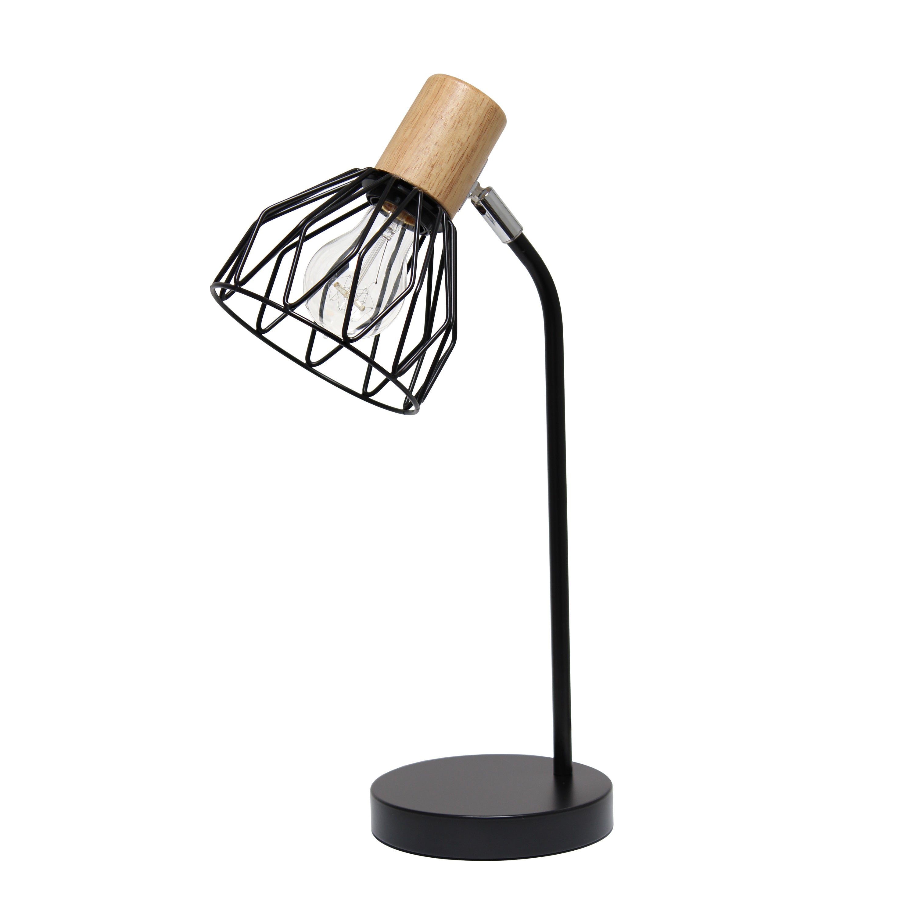 Simple Designs 18.19' Industrial Farmhouse Fusion Adjustable Cage Wire Office Accent Desk Lamp, Black