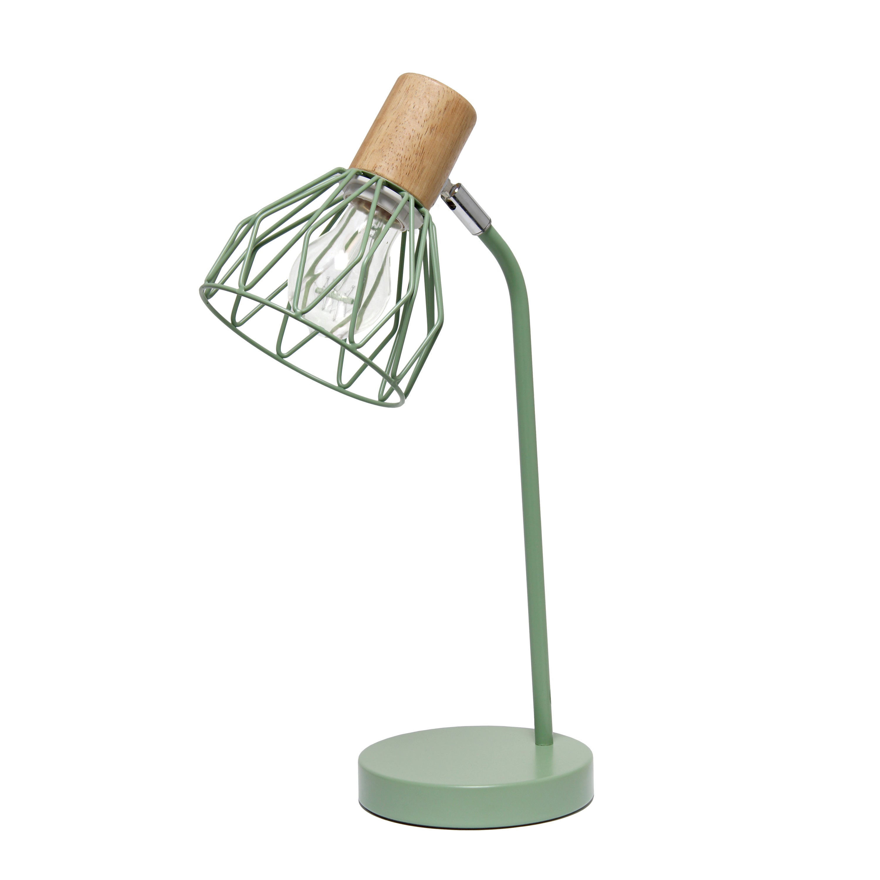 Simple Designs 18.19' Industrial Farmhouse Fusion Adjustable Cage Wire Office Accent Desk Lamp, Green