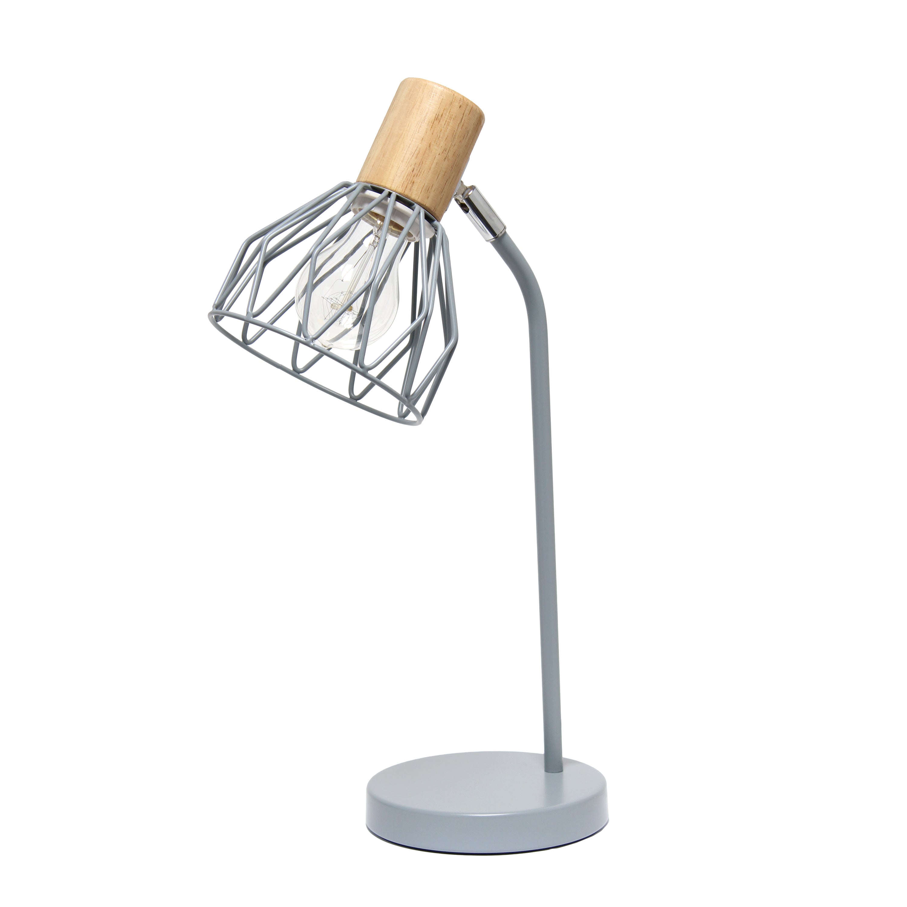 Simple Designs 18.19' Industrial Farmhouse Fusion Adjustable Cage Wire Office Accent Desk Lamp, Gray
