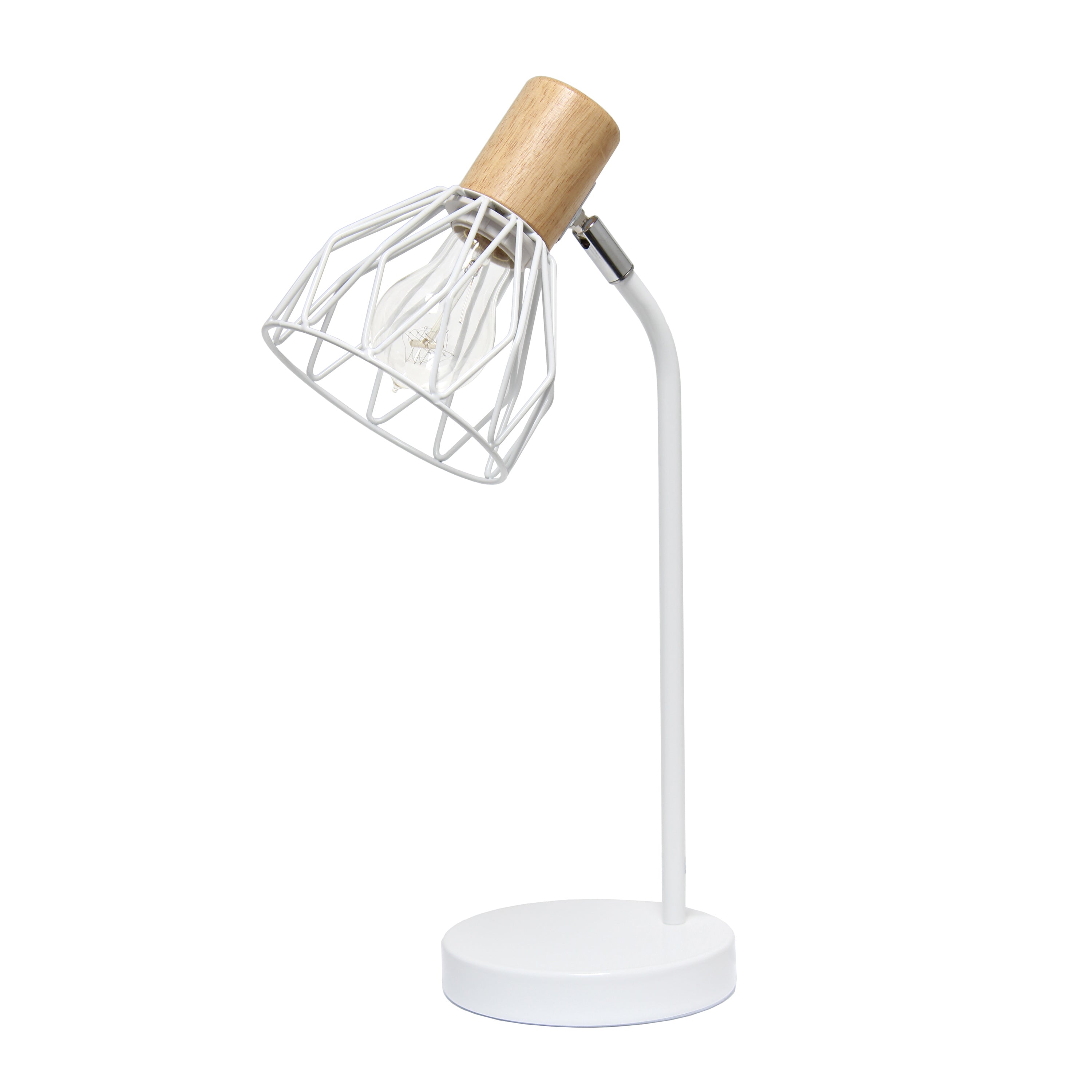 Simple Designs 18.19' Industrial Farmhouse Fusion Adjustable Cage Wire Office Accent Desk Lamp, White