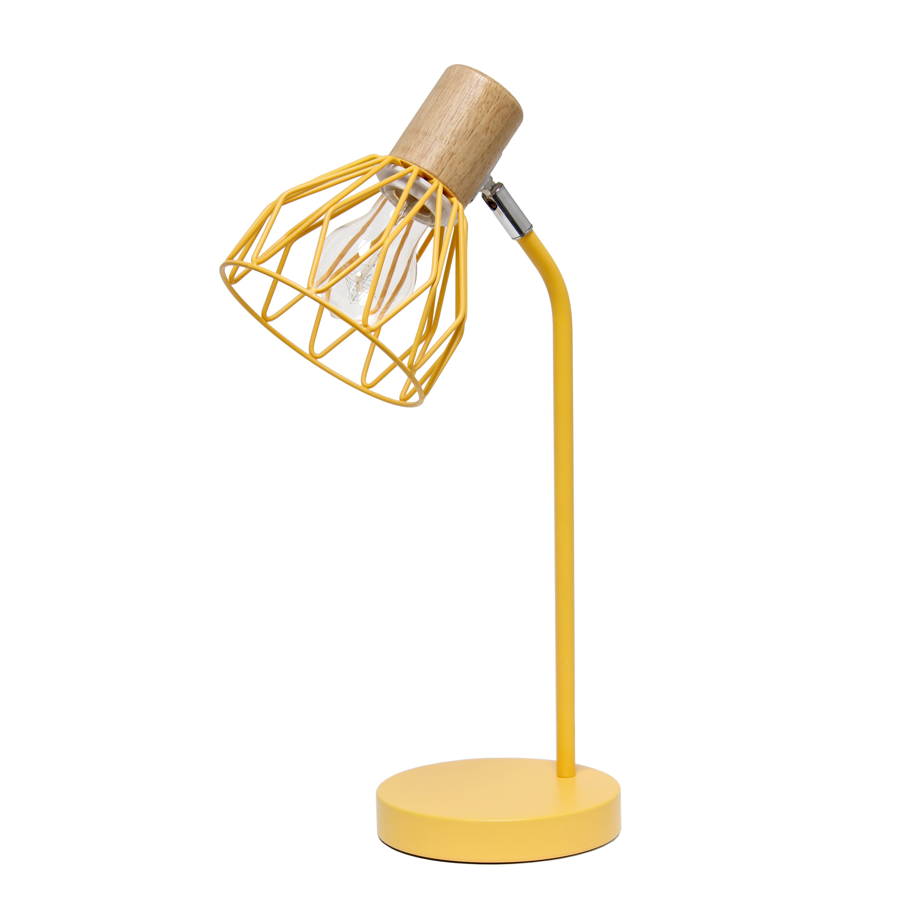 Simple Designs 18.19' Industrial Farmhouse Fusion Adjustable Cage Wire Office Accent Desk Lamp, Yellow
