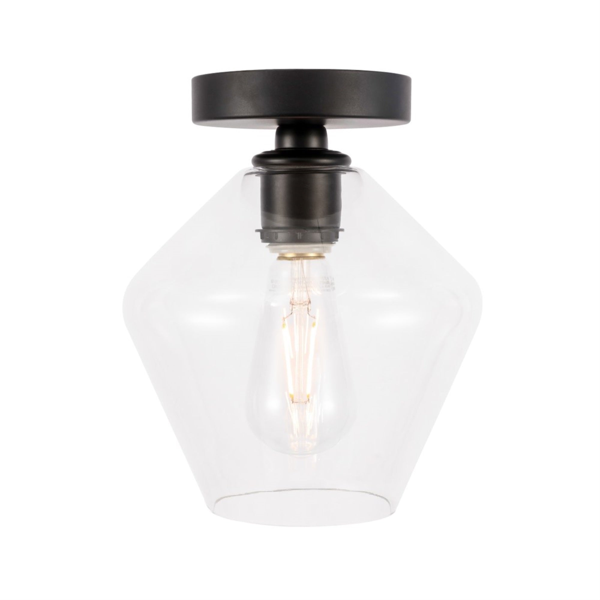 Gene 1 Light Black And Clear Glass Flush Mount