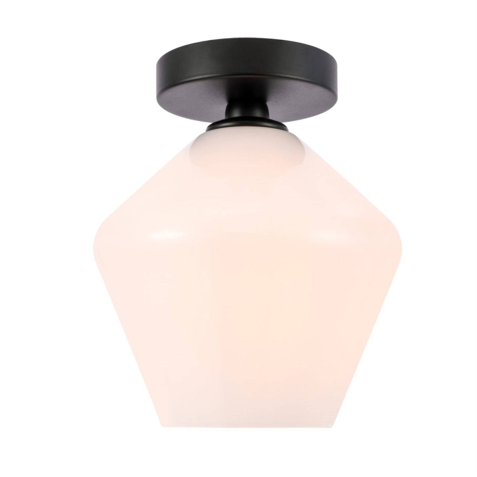 Gene 1 Light Black And Frosted White Glass Flush Mount