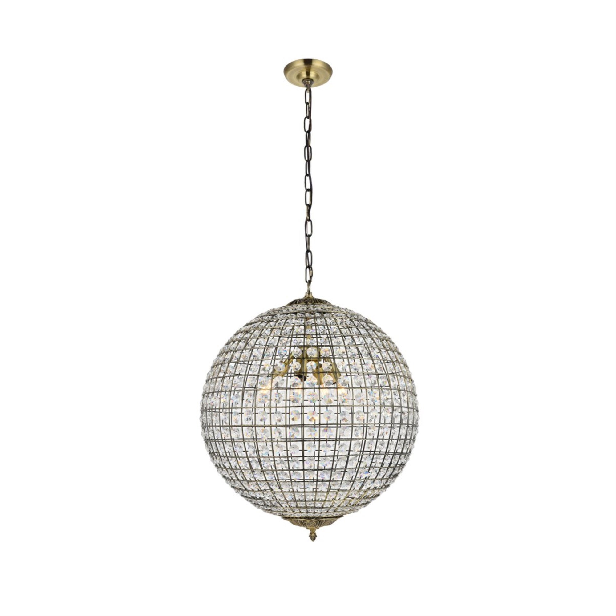 Ergode Earlene 4-Light 20-Inch Antique Bronze Pendant | Adjustable Height | Warm Illumination | Globe Shape Design With Clear Crystals