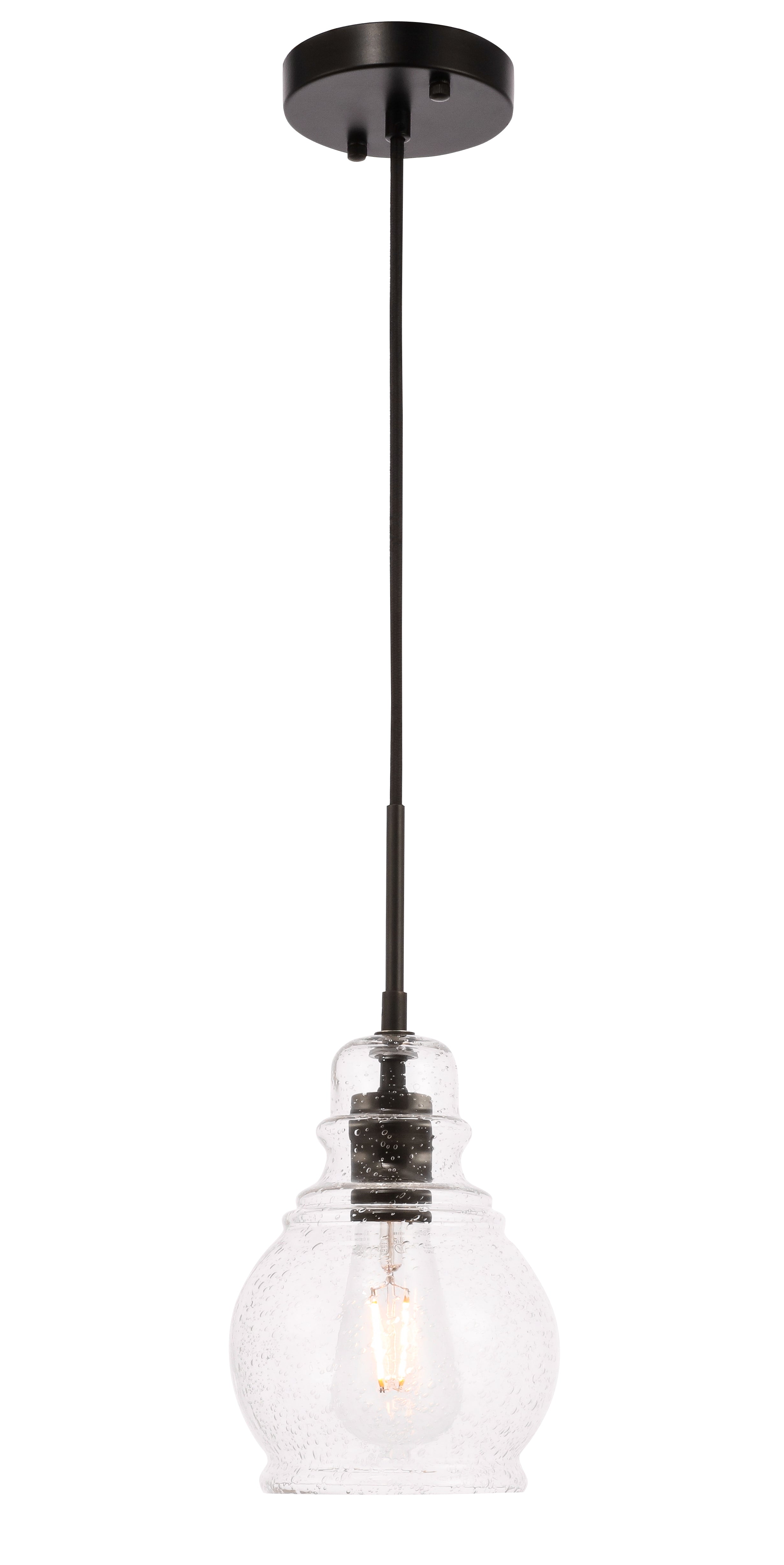 Pierce 1 Light Black And Clear Seeded Glass Pendant
