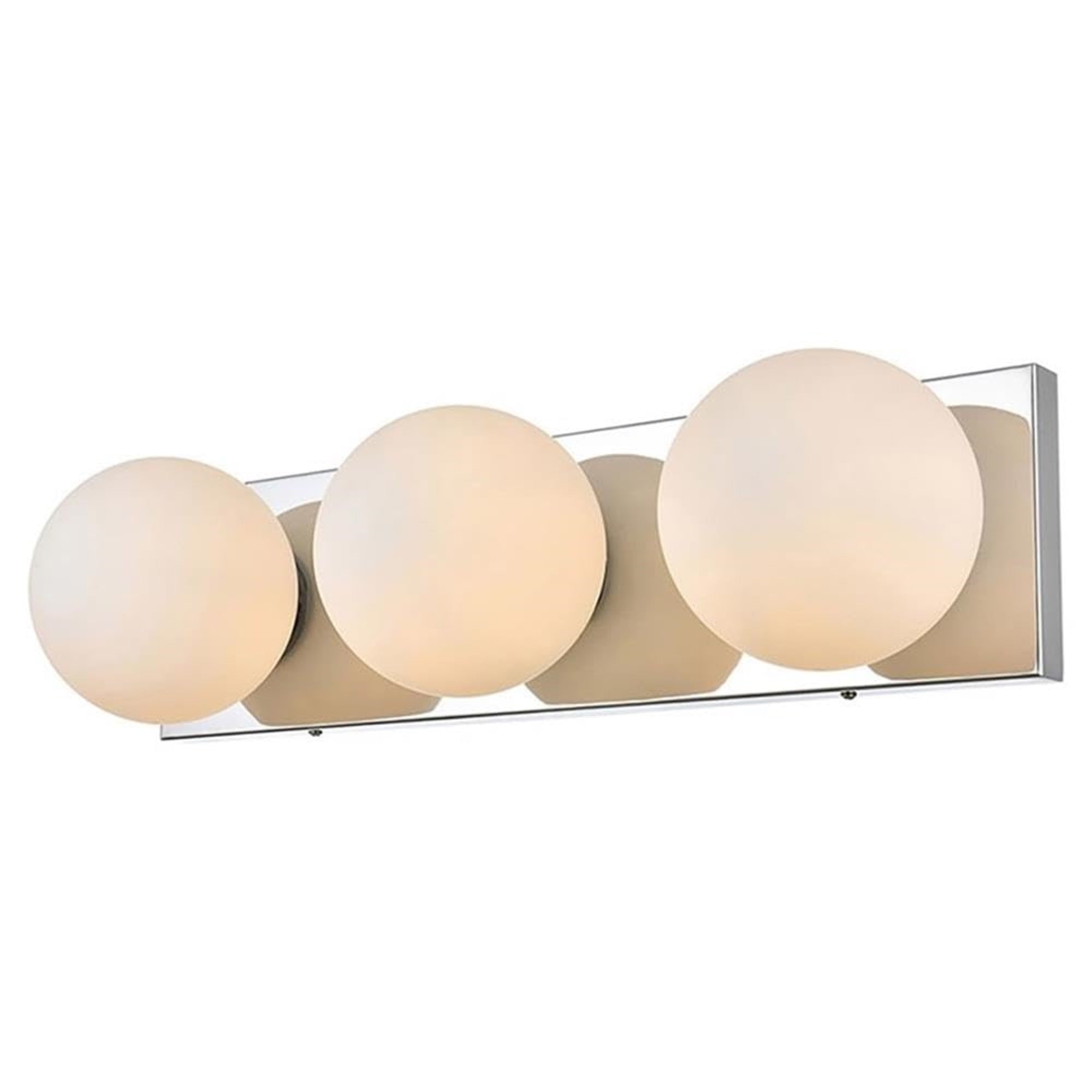 Ergode Jaylin 3-Light Chrome And Frosted White Bath Sconce - Modern Art Deco Design, Iron And Glass Construction, Damp Rated, Dimmable
