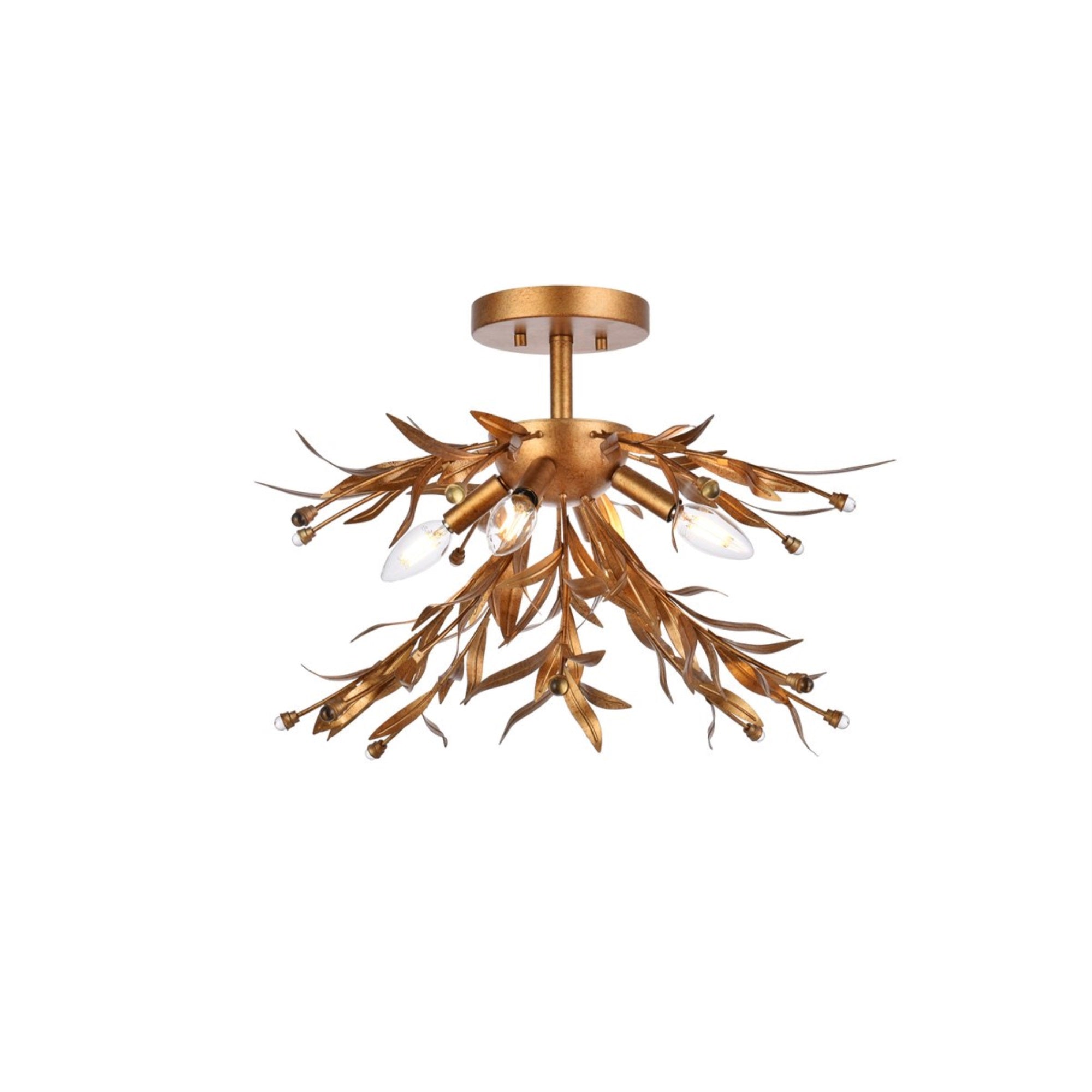 Ergode Priscilla 18.5 Inch Flush Mount In Gold Leaf-Hand Painted, Delicate Branches, Crystal Beads-4 Light Semi-Flush Mount