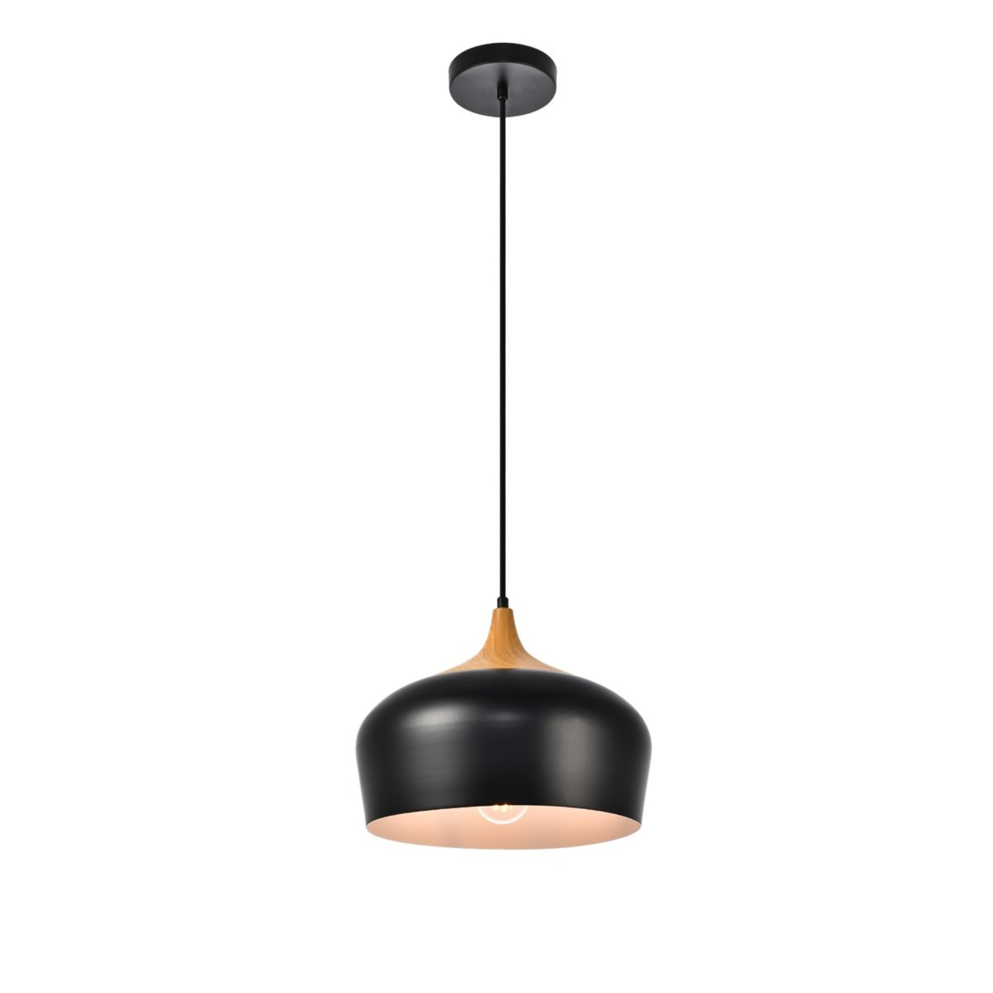 Ergode Nora Pendant Light - Sleek Teardrop Shape, Black & Natural Wood Finish, Vintage Brass Contrast - Kitchen, Office, Bedroom Lighting -