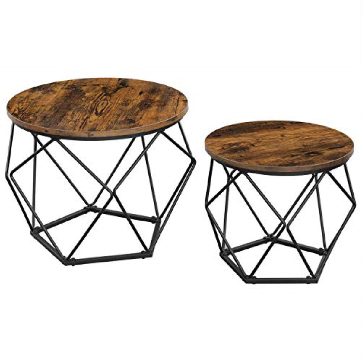Vasagle Couchtische, 2Er Set, Geometrische Beistelltische Mit Korbfunktion, Satztisch, Dekorativ, Robust, Stahlrahmen, Fr Wohnzi