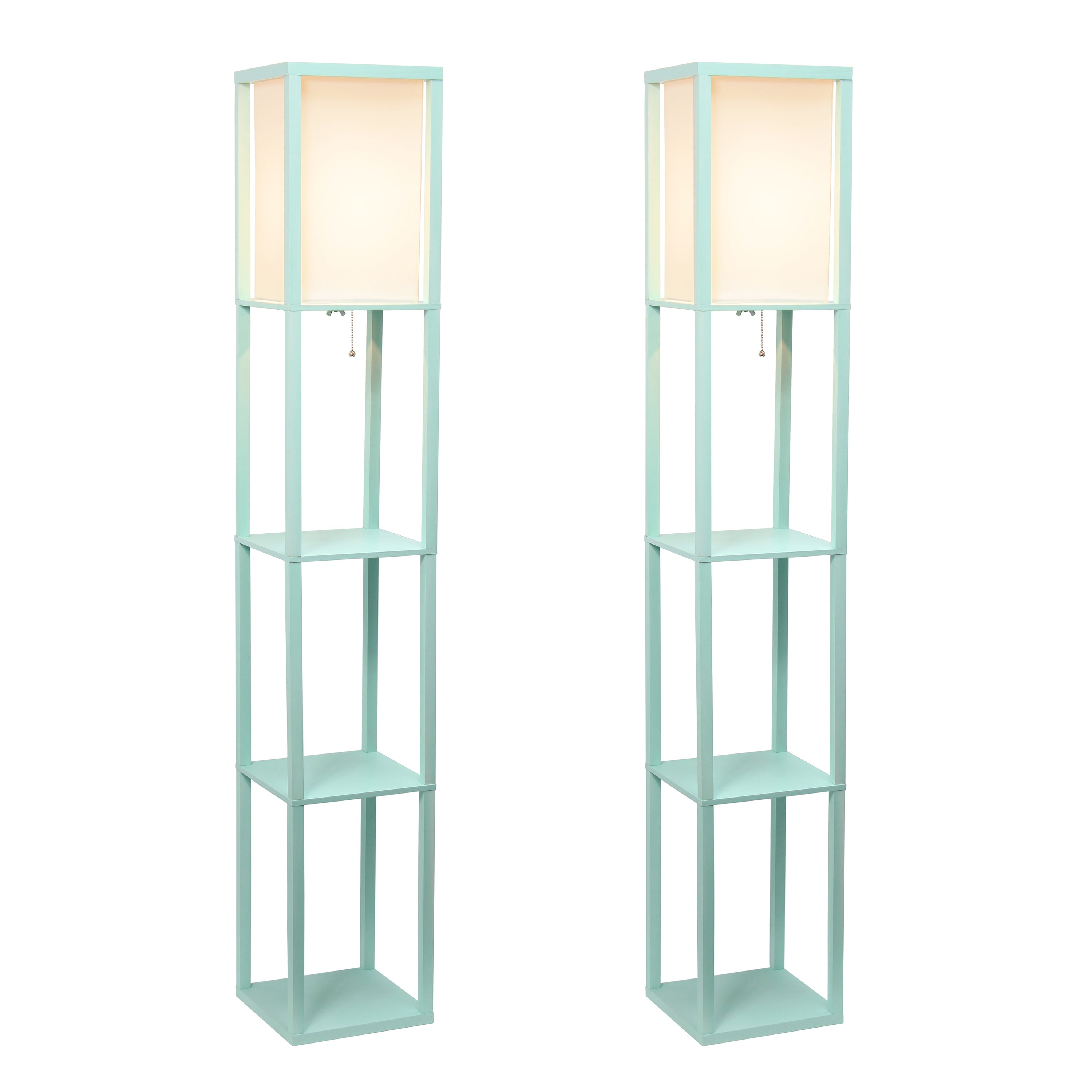 Simple Designs Floor Lamp Shelf Lamp Etagere Aqua With Lace And Linen Shade