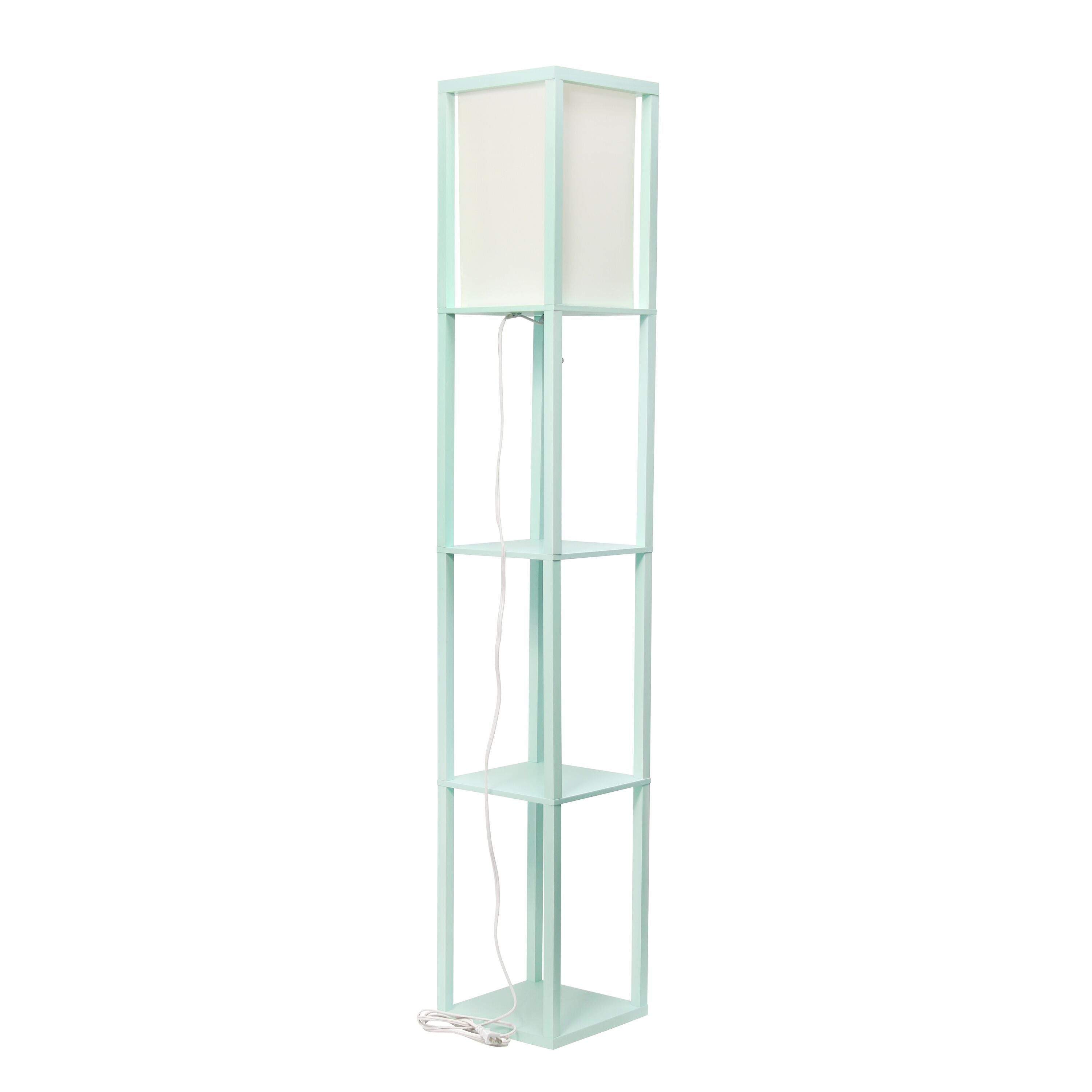 Floor Lamp Etagere Organizer Storage Shelf With Linen Shade, Aqua