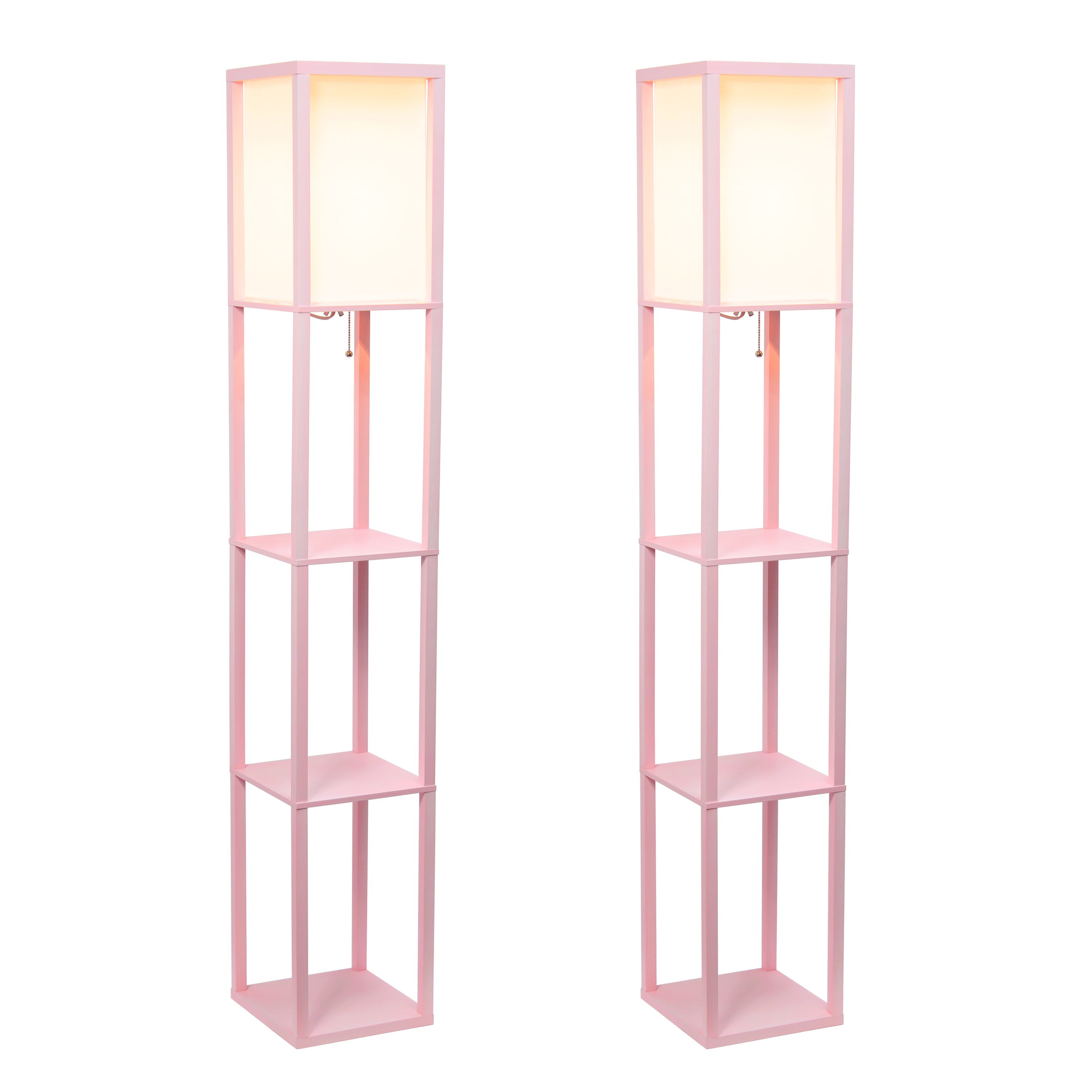Simple Designs Floor Lamp Shelf Lamp Etagere Light Pink With Lace And Linen Shade