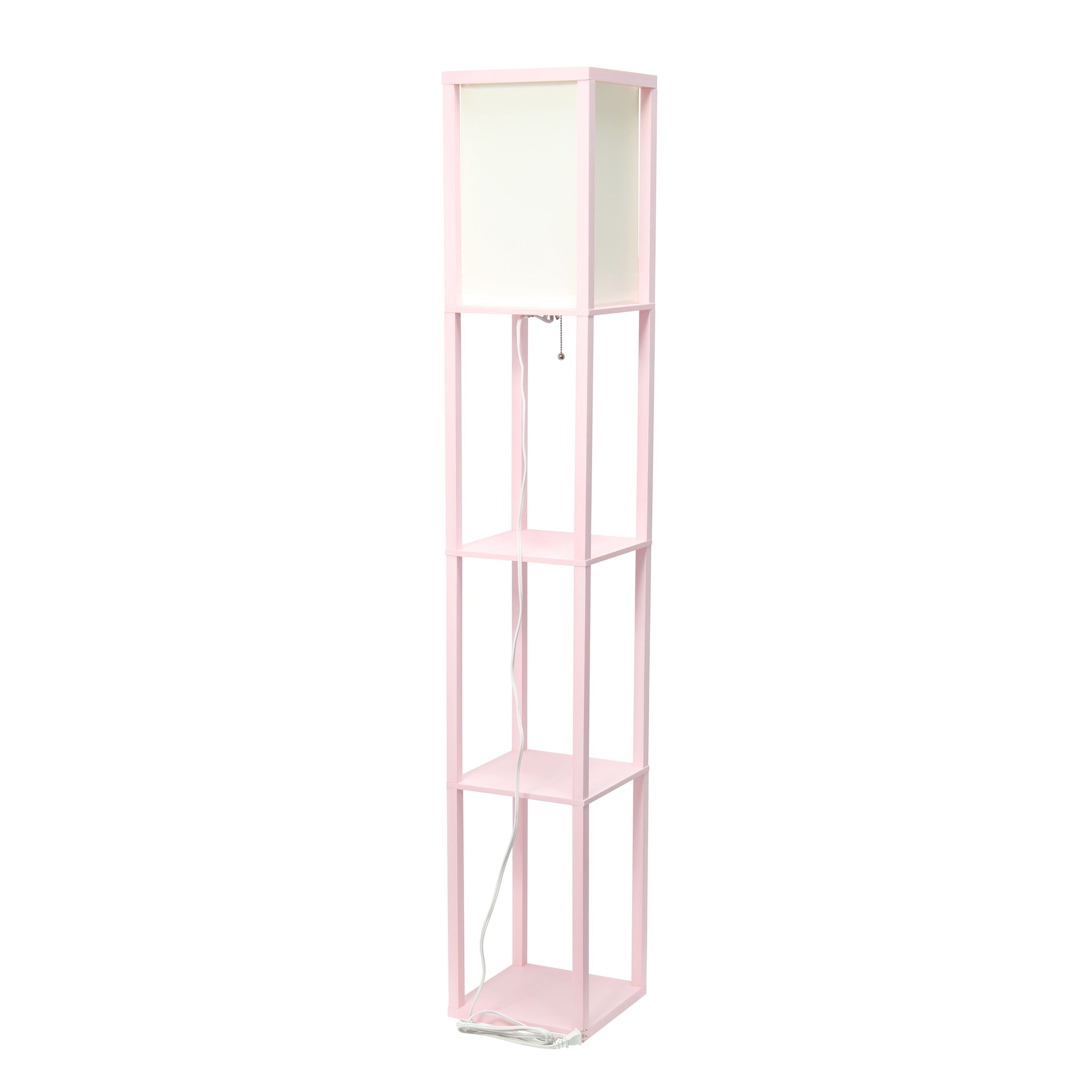 Floor Lamp Etagere Organizer Storage Shelf With Linen Shade, Light Pink