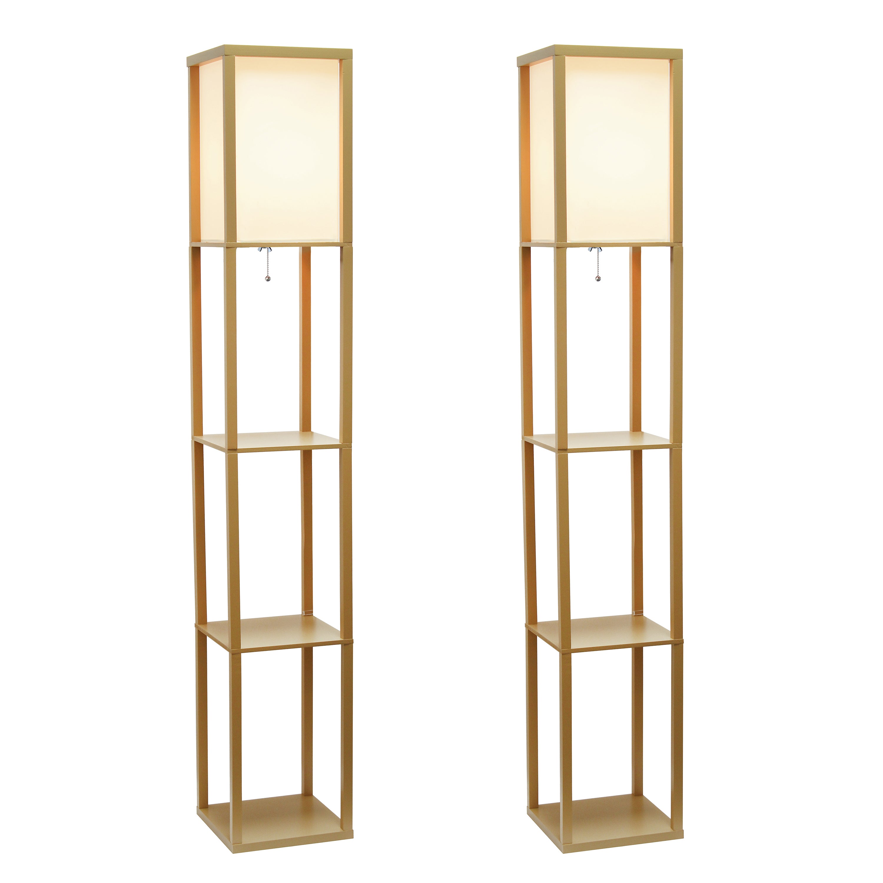 Simple Designs Floor Lamp Shelf Lamp Etagere Tan With Lace And Linen Shade