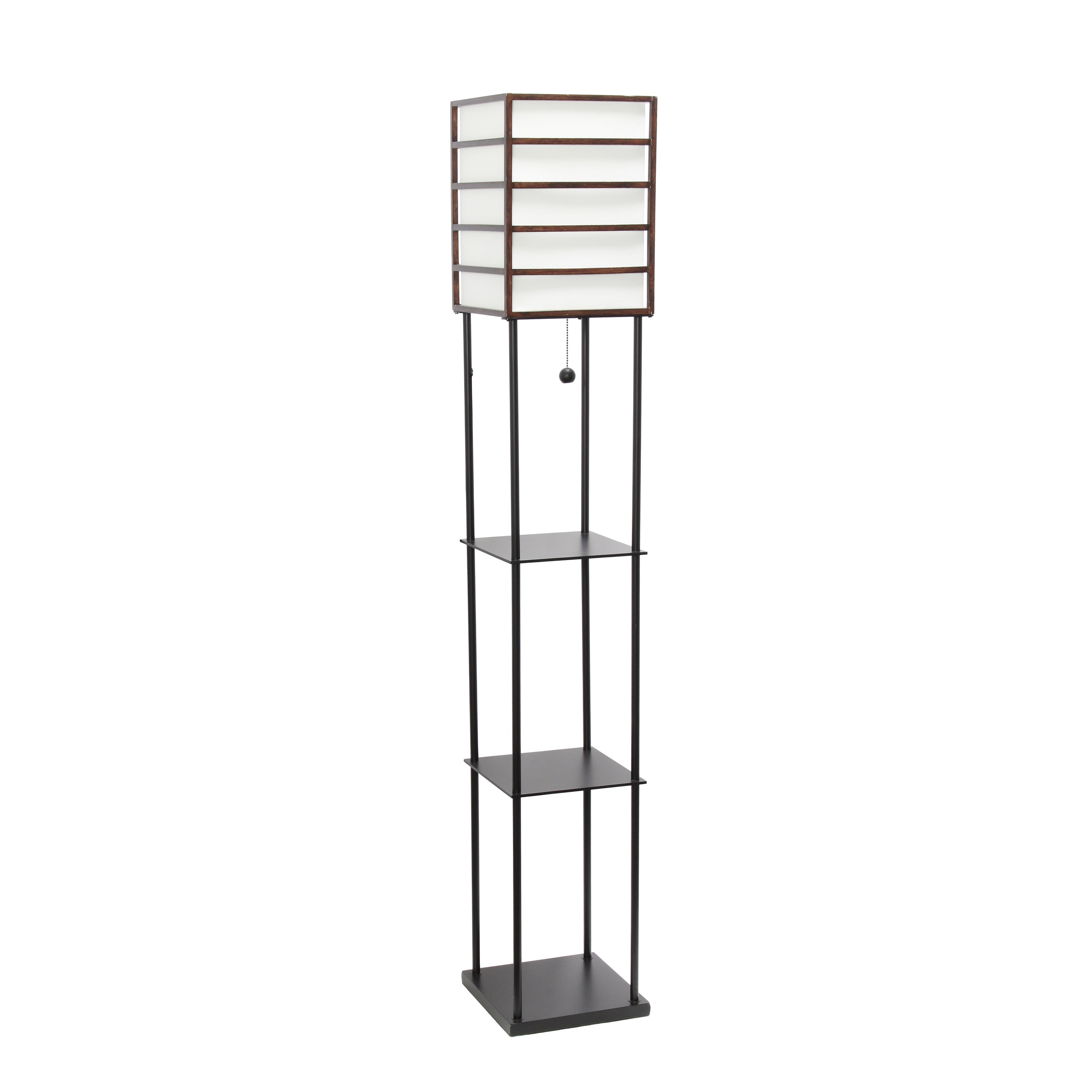Elegant Designs 1 Light Metal Etagere Floor Lamp, Dark Wood