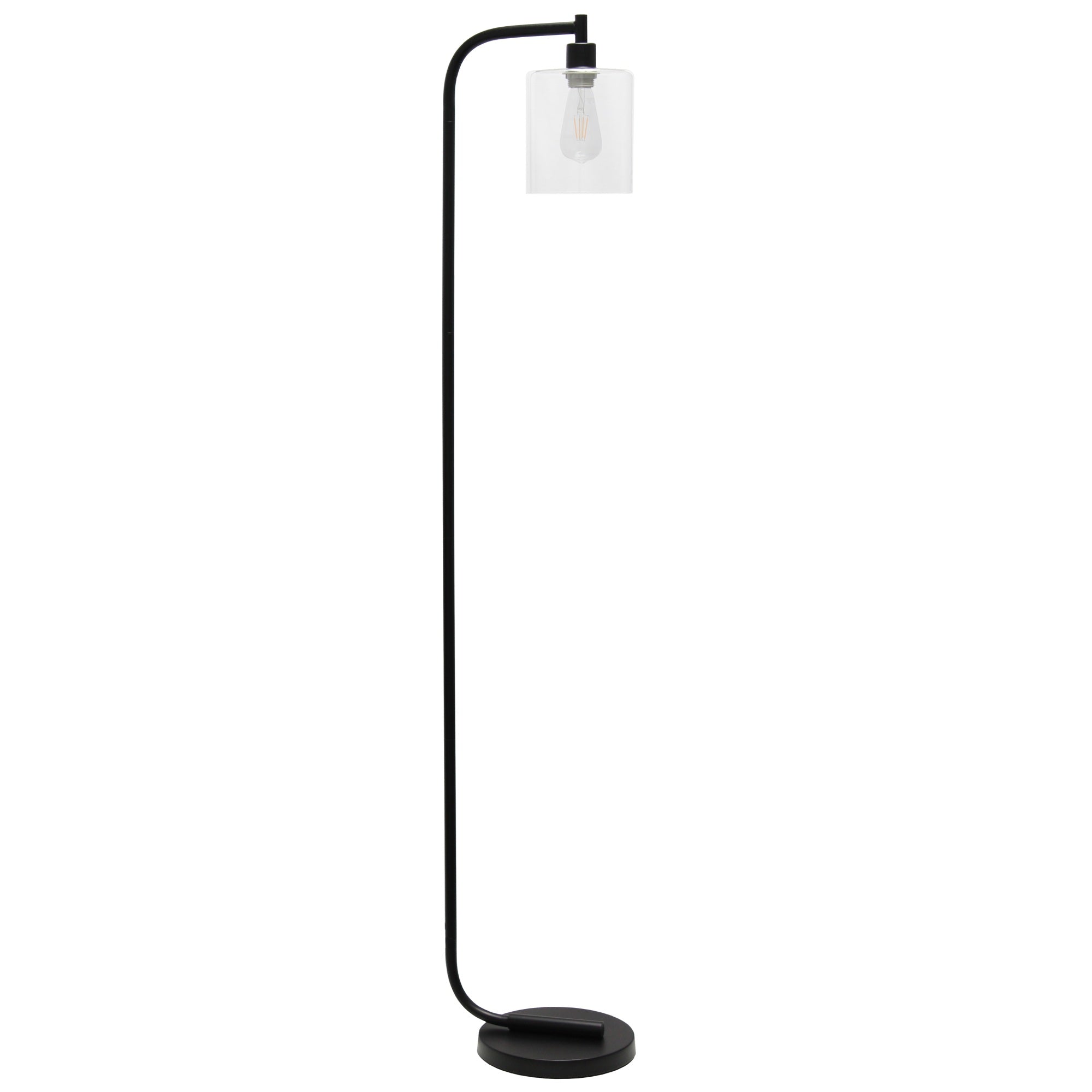 Simple Designs Antique Style Industrial Iron Lantern Floor Lamp With Glass Shade, Black