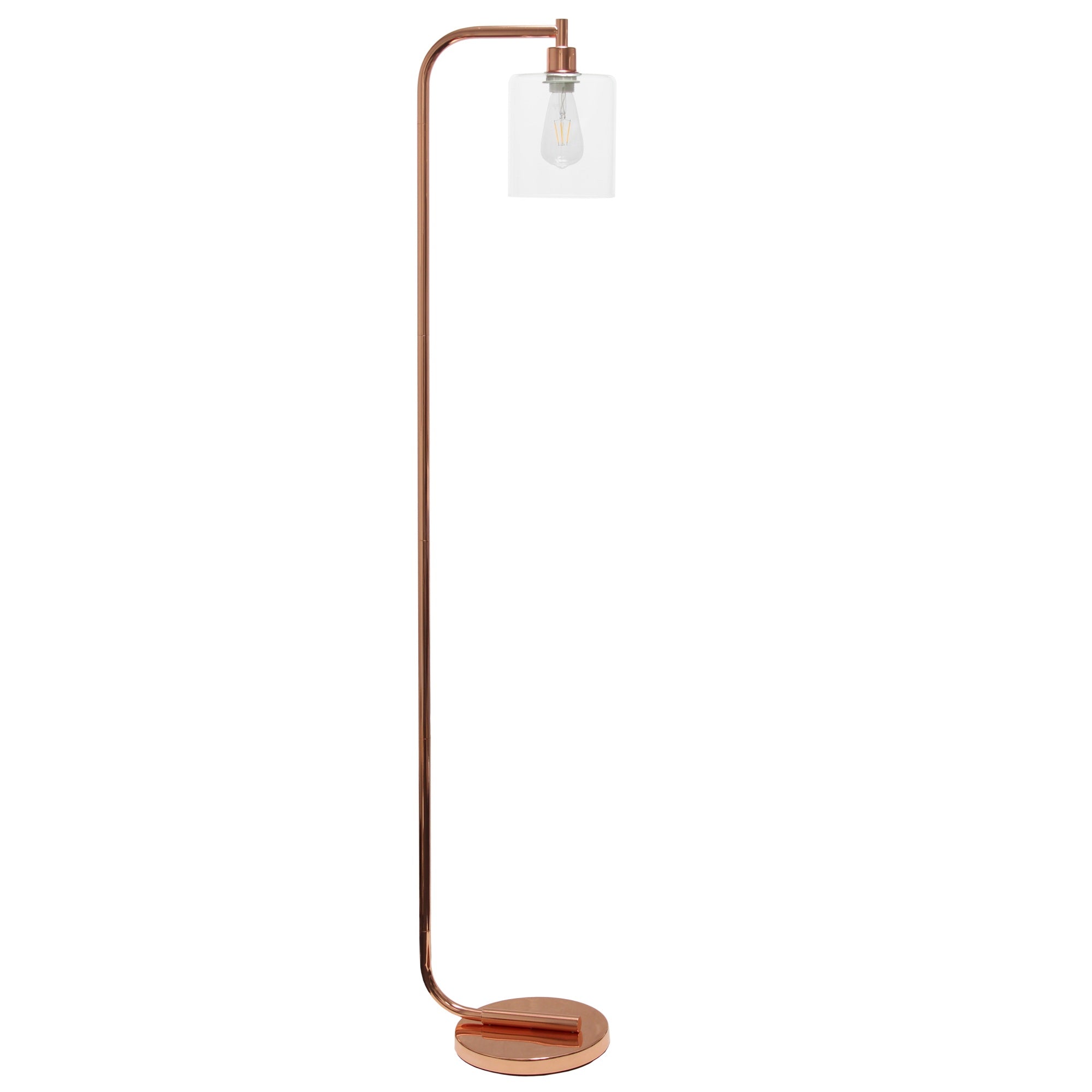 Simple Designs Antique Style Industrial Iron Lantern Floor Lamp With Glass Shade, Rose Gold