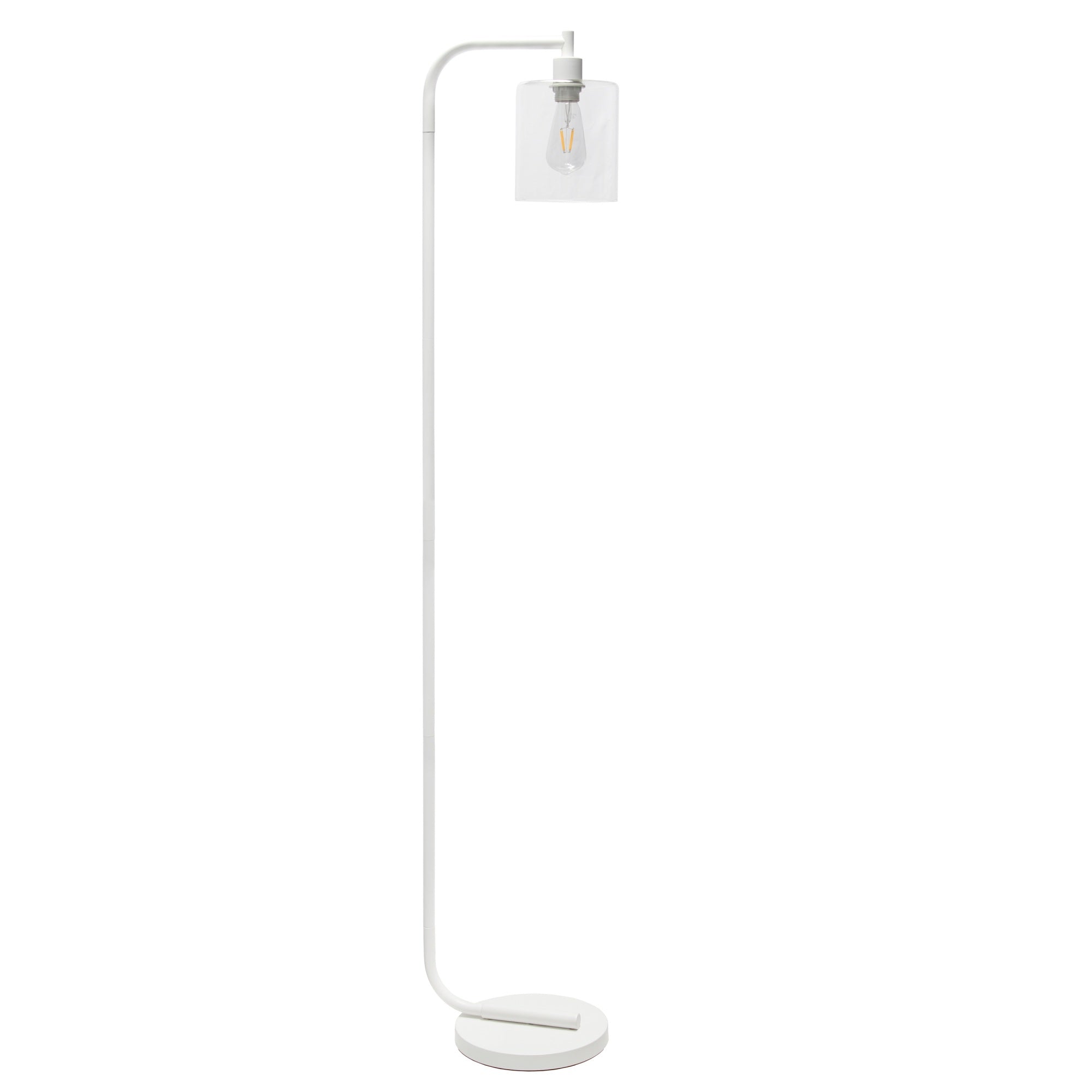 Simple Designs Antique Style Industrial Iron Lantern Floor Lamp With Glass Shade, White