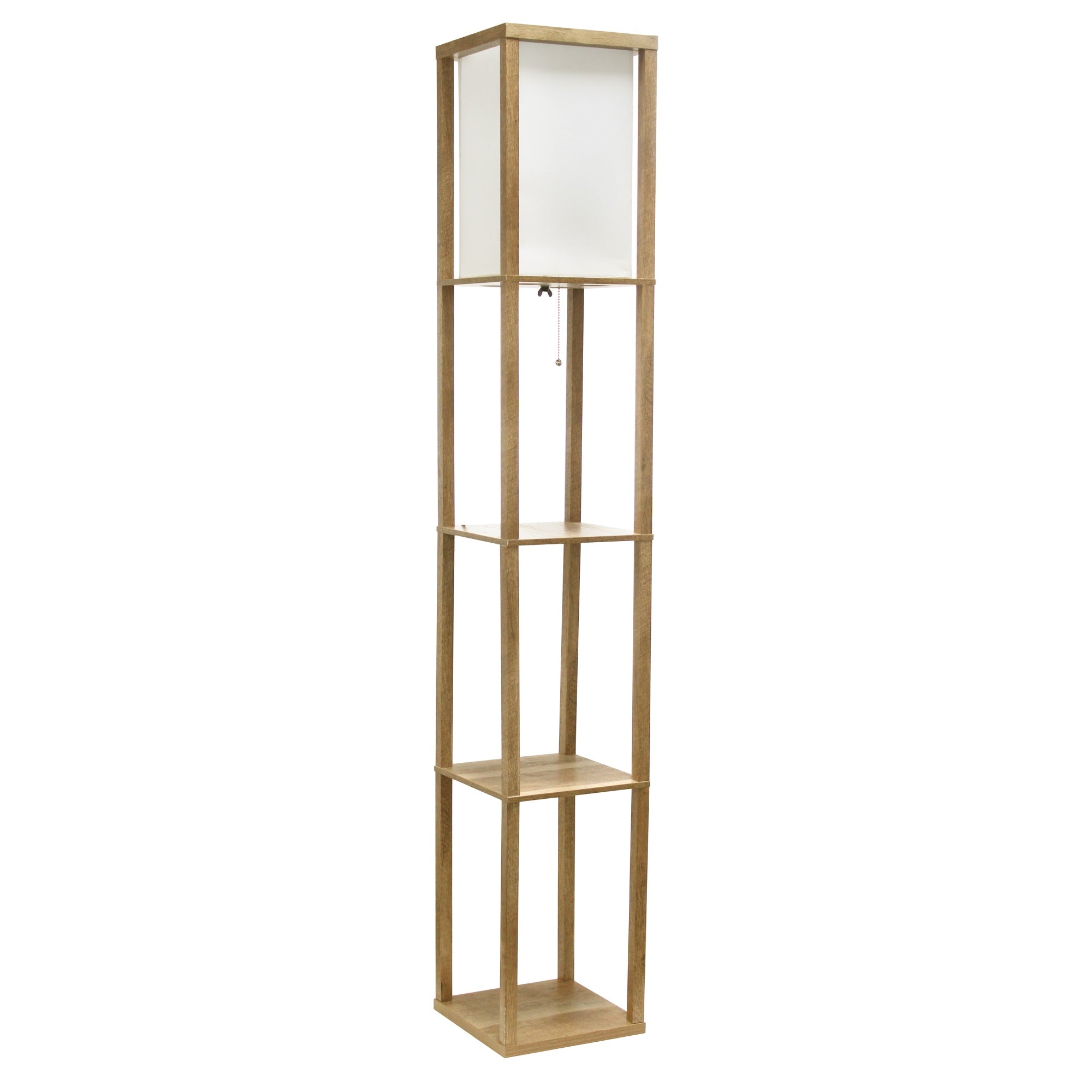 Simple Designs 62.5' Modern 3 Tier Standing Floor Lamp Etagere Organizer Storage Shelf With Linen Shade For Home Dcor, Living Room, Bedroom, Office, Wood