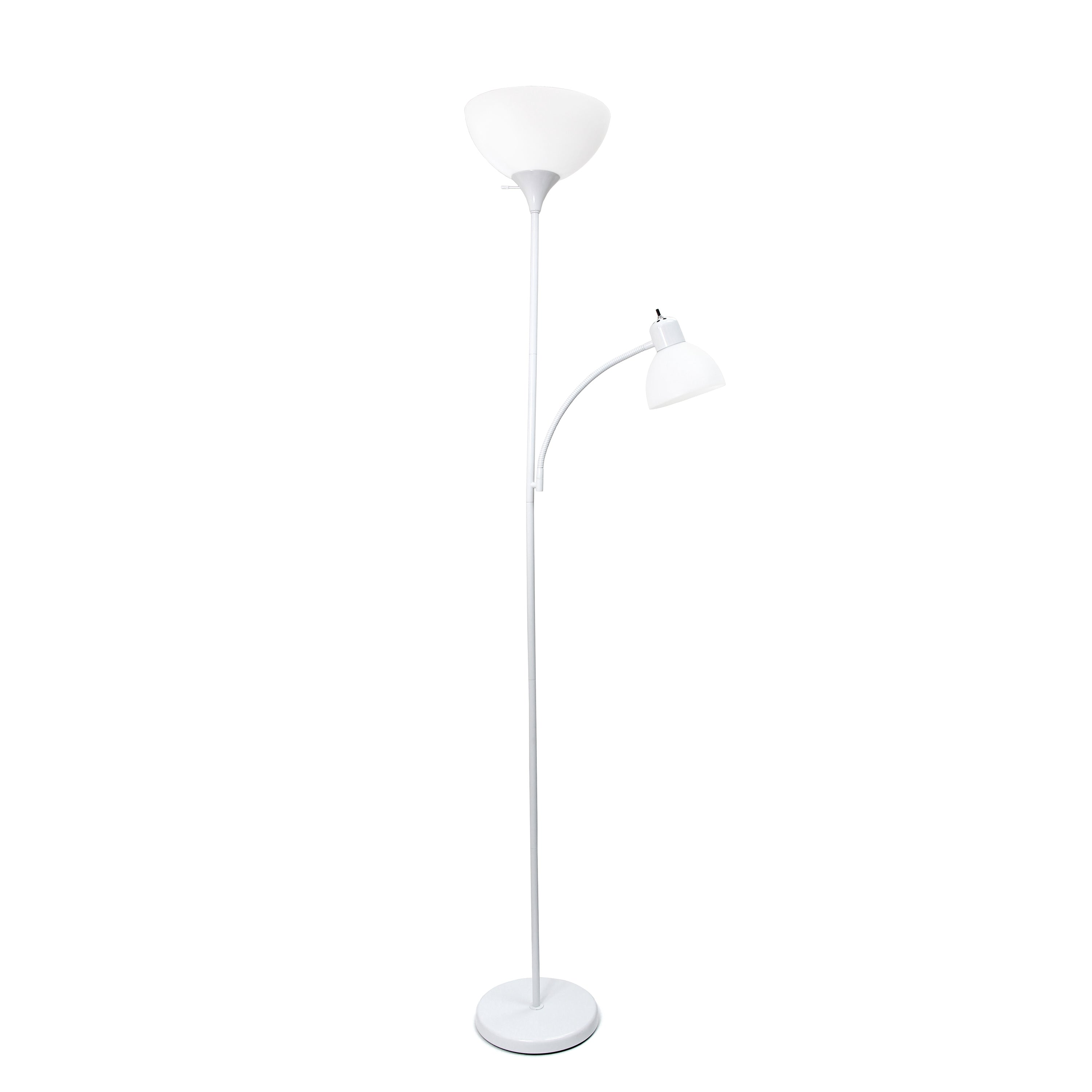 Simple Designs 71.5' Traditional Floor Lamp With Adjustable Reading Light, Led Bulbs Included, White