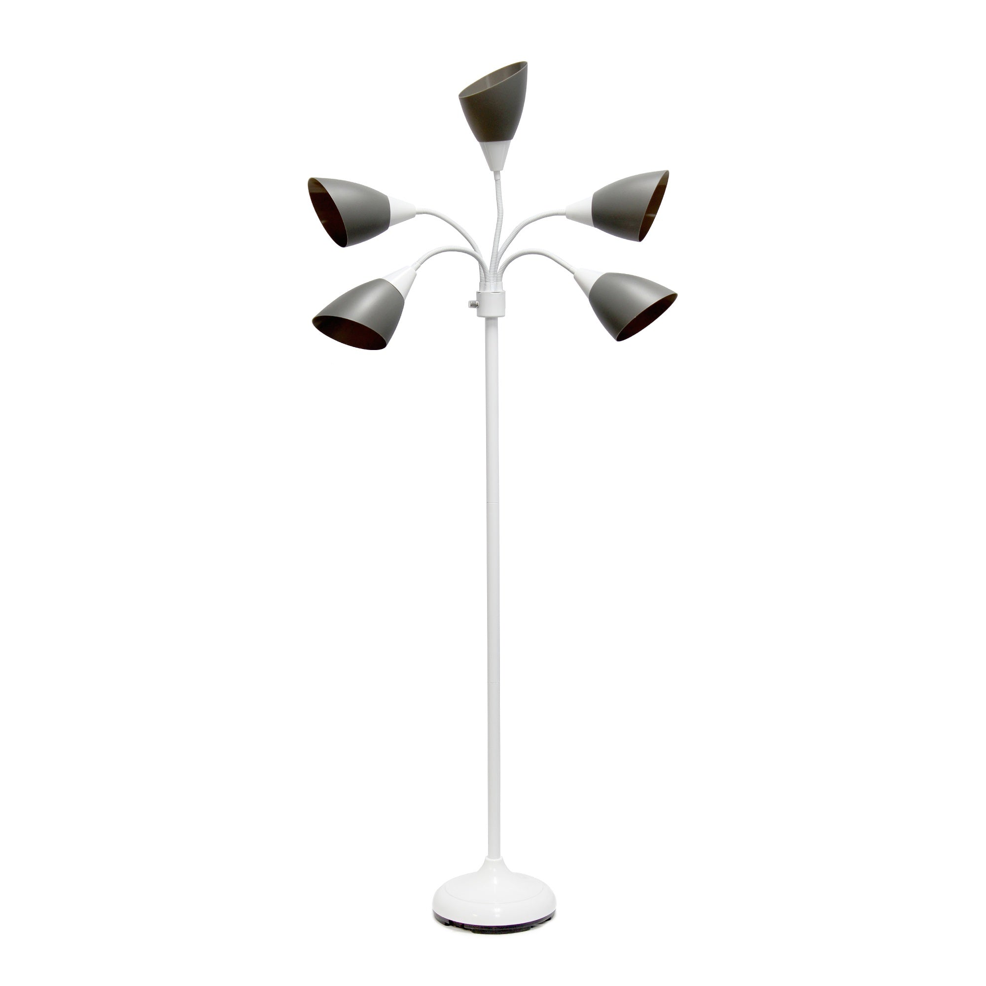 Simple Designs 5 Light Adjustable Gooseneck White Floor Lamp With Gray Shades