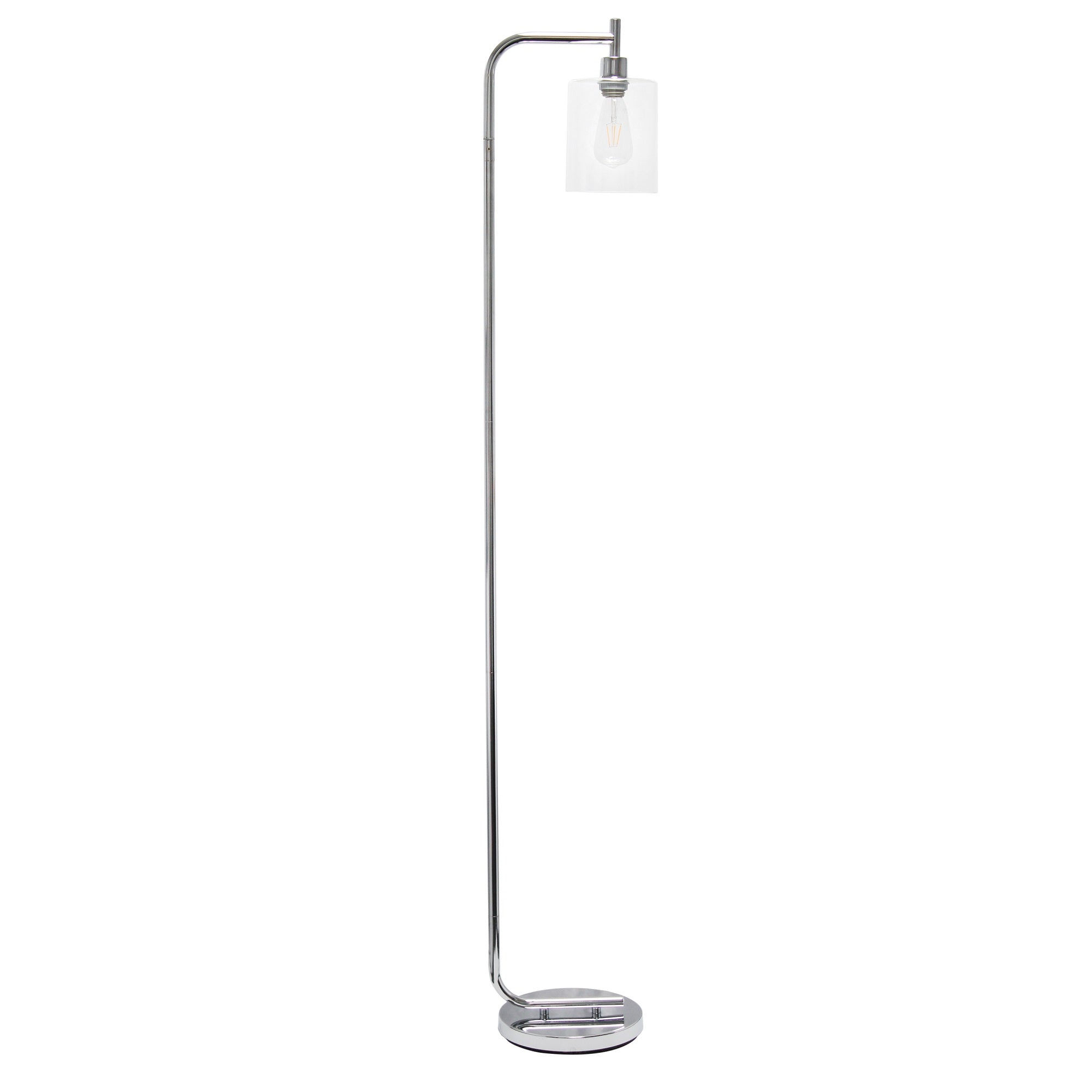 Simple Designs Modern Iron Lantern Floor Lamp With Glass Shade, Chrome
