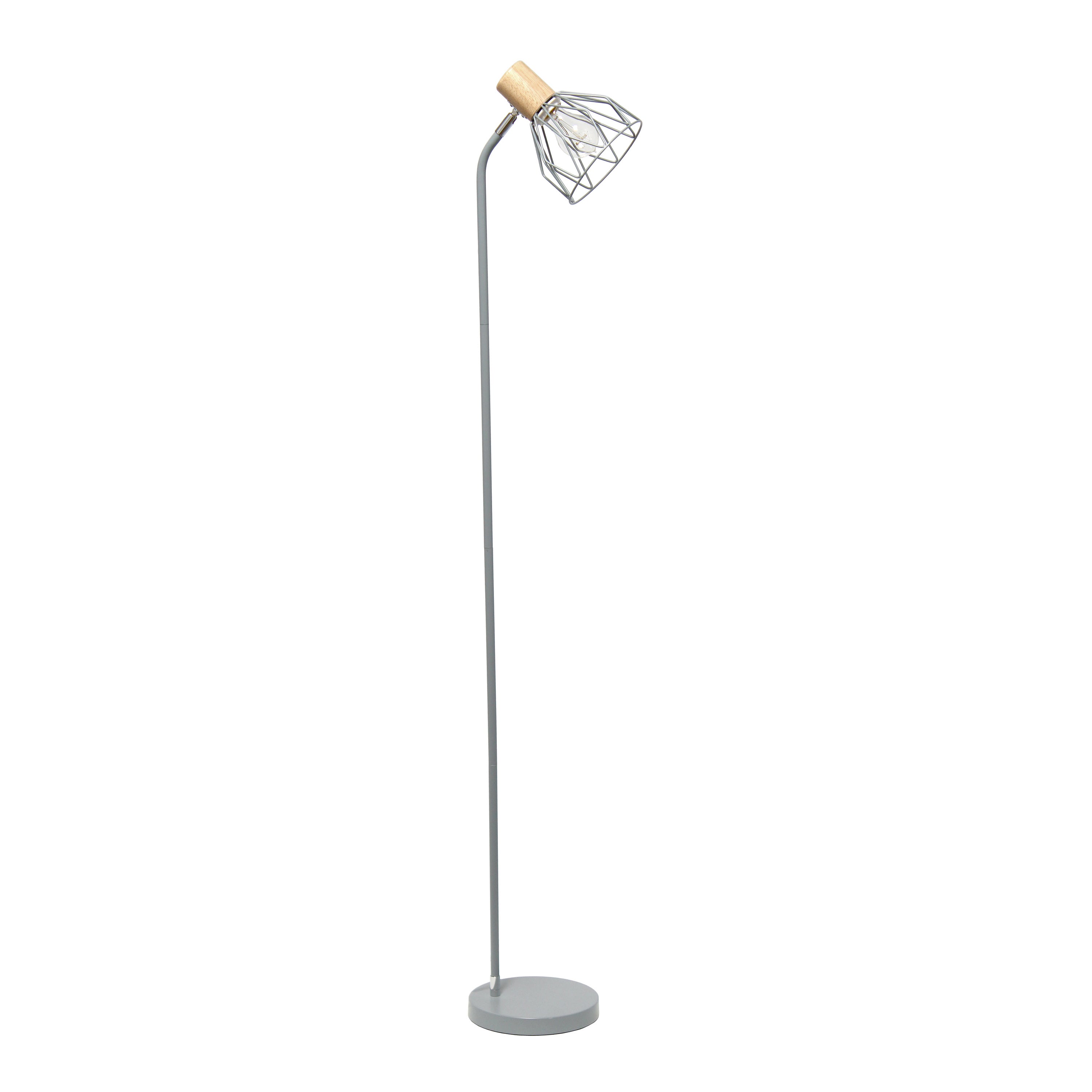 Simple Designs 55.91' Industrial Farmhouse Fusion Adjustable Cage Wire Accent Floor Lamp, Gray