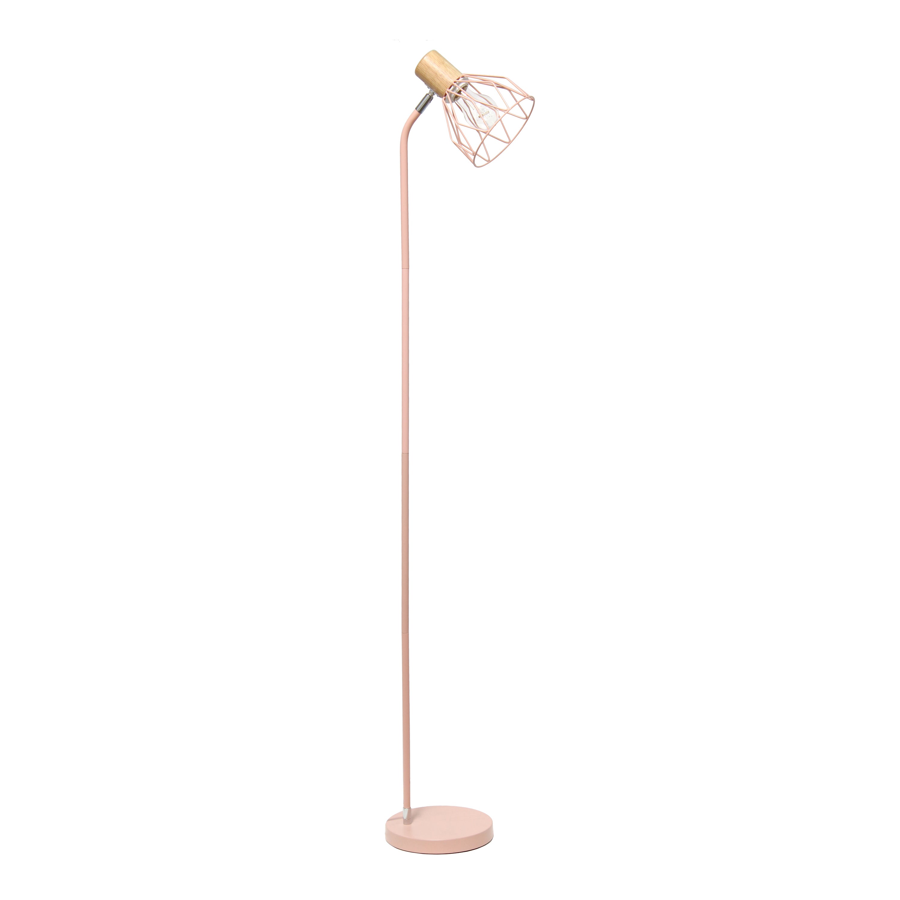Simple Designs 55.91' Industrial Farmhouse Fusion Adjustable Cage Wire Accent Floor Lamp, Light Pink