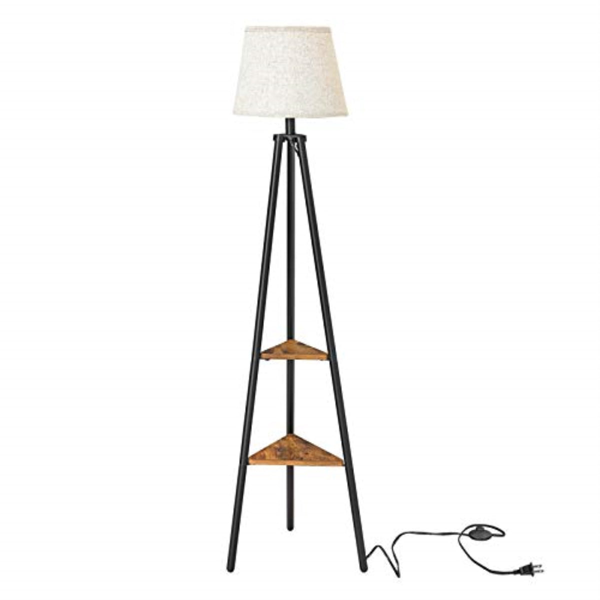 Vasagle Floor Lamp With Shelves, Standing Reading Lamp With Lamp Shade, For Living Room, Bedroom, Metal Legs, Rustic Brown Ulfl1