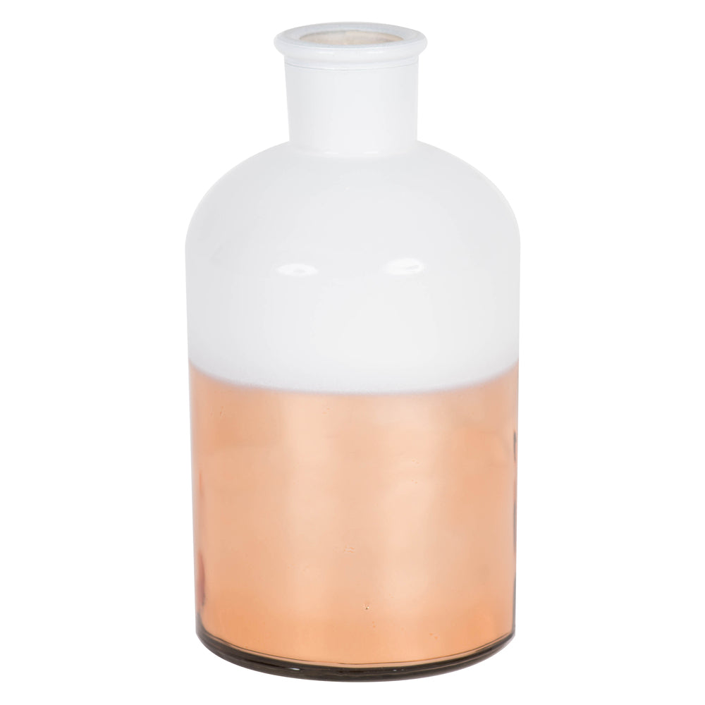 Vickerman 8” White Glass Bottle w/ Rose Gold Base - LG180959